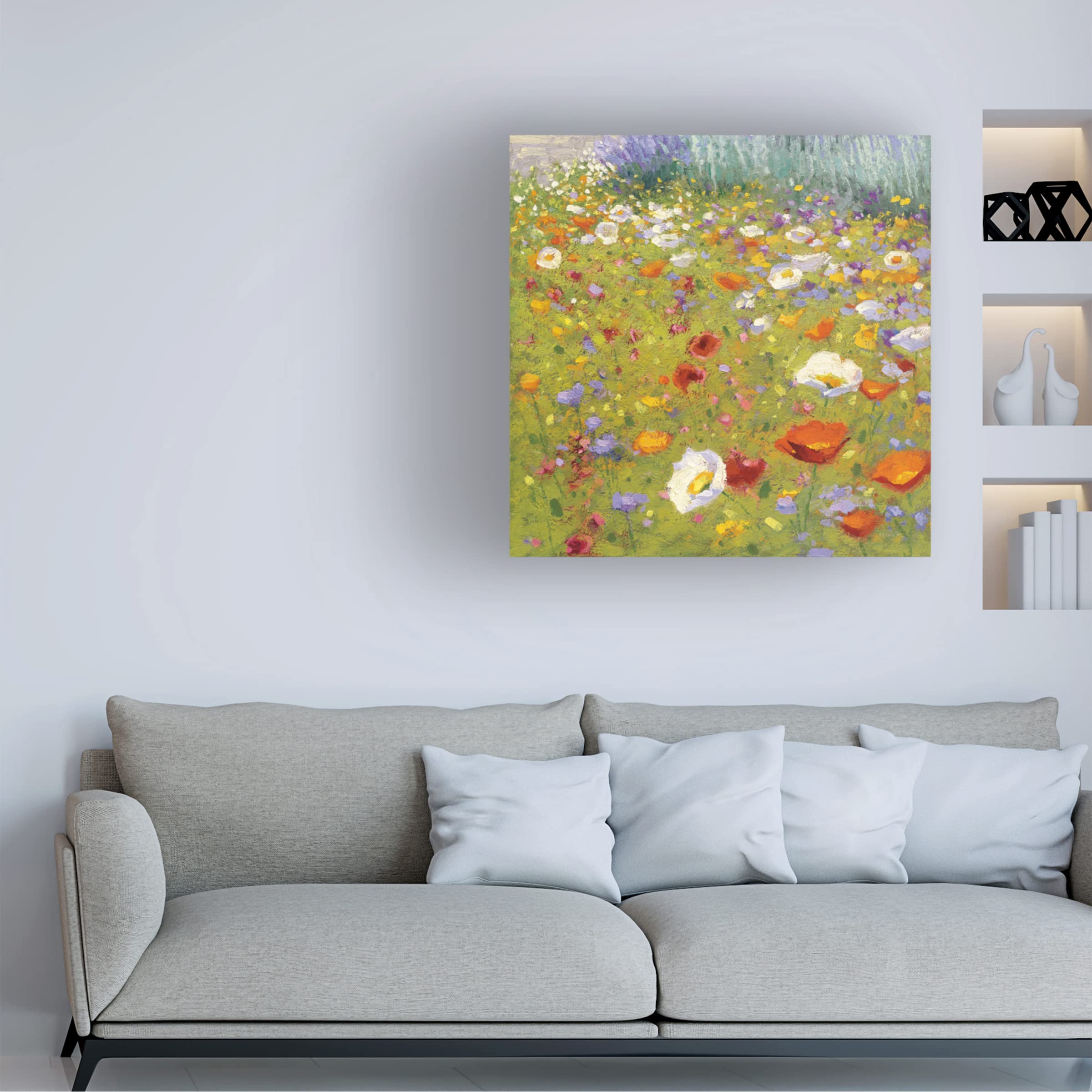 Trademark Fine Art 'Champ de Fleur II' Canvas Wall Art by Shirley Novak - Floral Landscape Painting for Living Room, Bedroom & Office Decor