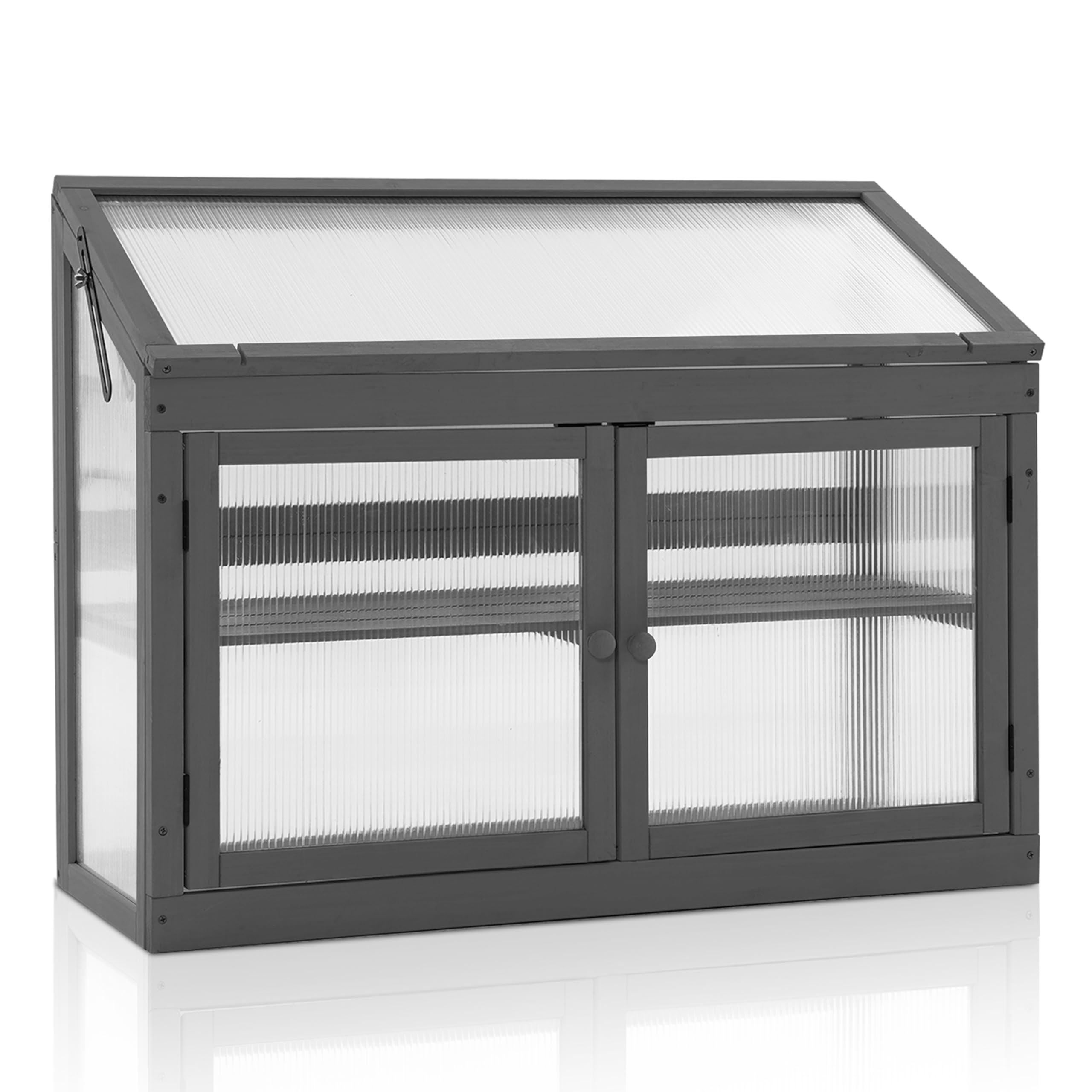 MCombo 2-Tier Wooden Cold Frame Greenhouse - Raised Garden Bed with Flower Planter Shelf for Plant Protection (Dark Grey) | Ideal for Seed Starting, Herb Gardening & Outdoor Plant Growth