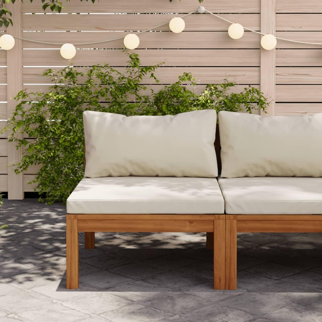 Premium Acacia Wood Outdoor Sectional Sofa with Cream White Cushions - Patio Lounge Furniture for Garden, Poolside & Backyard Relaxation