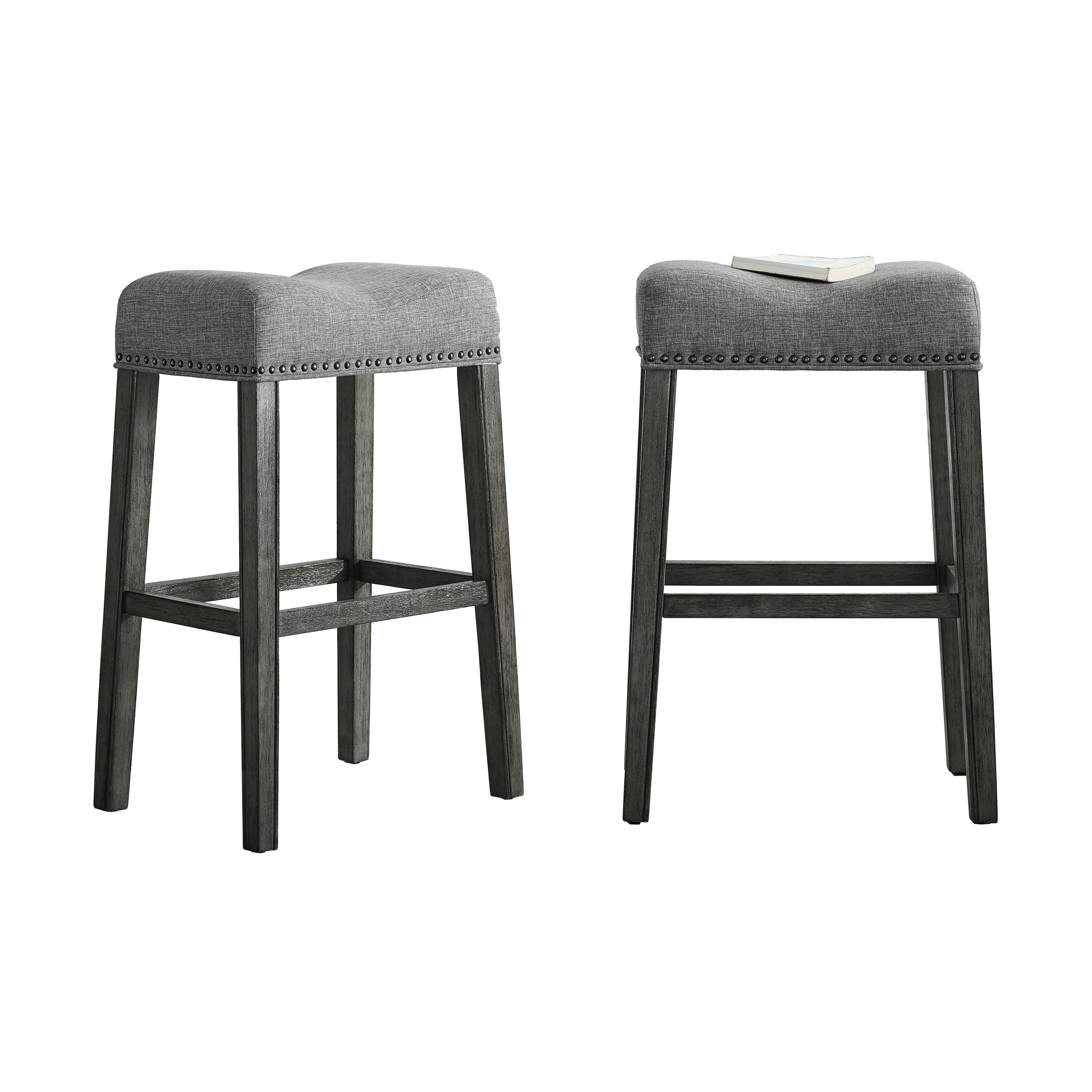 CoCo Upholstered Backless Saddle Seat Bar Stools 29 Inch Height Set of 2, Gray - Perfect for Kitchen Island, Breakfast Nook & Home Bar Decor