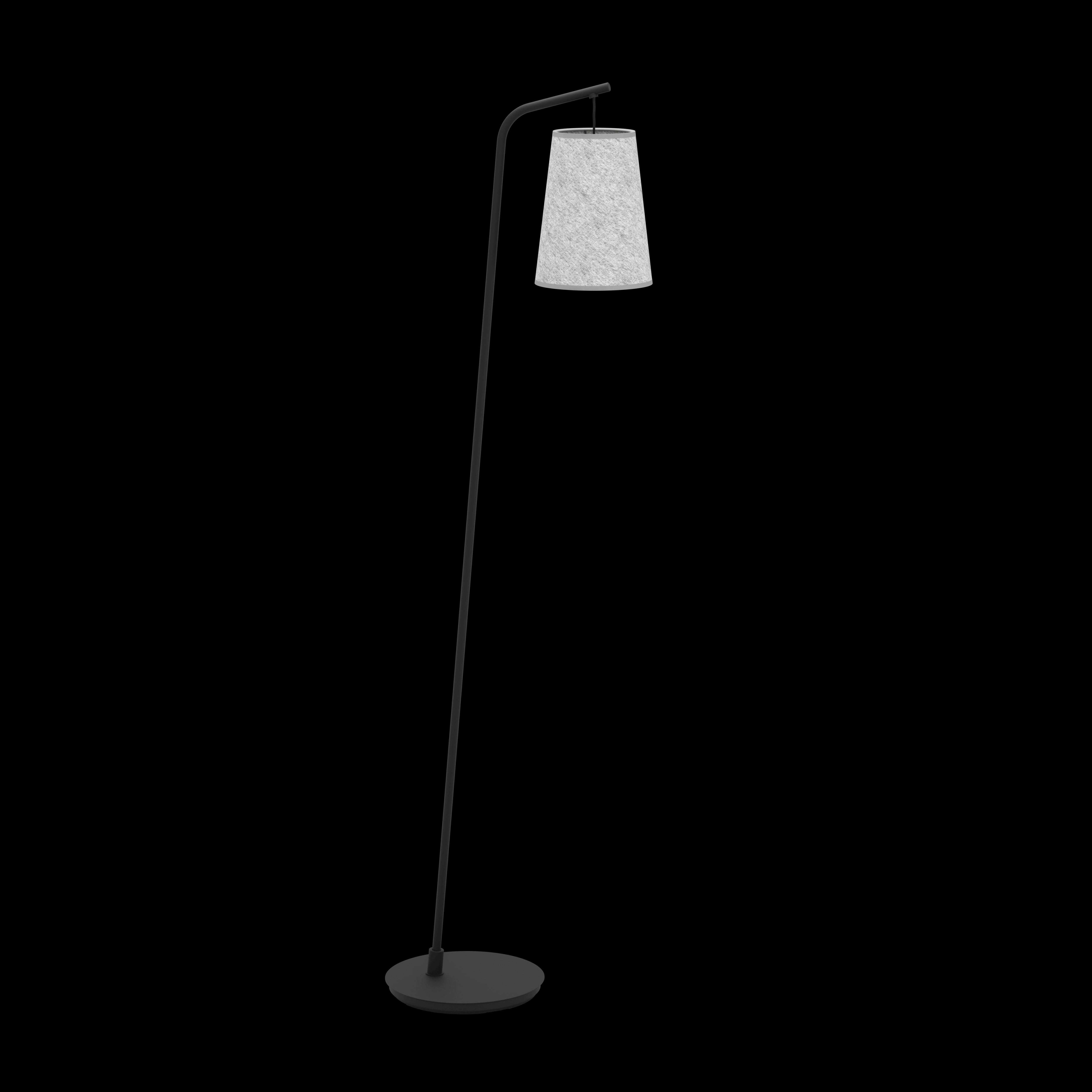 Eglo Alsager Modern Black Floor Lamp with Grey Felt Conical Shade - Tall Standing Light for Living Room, Bedroom, or Office Decor