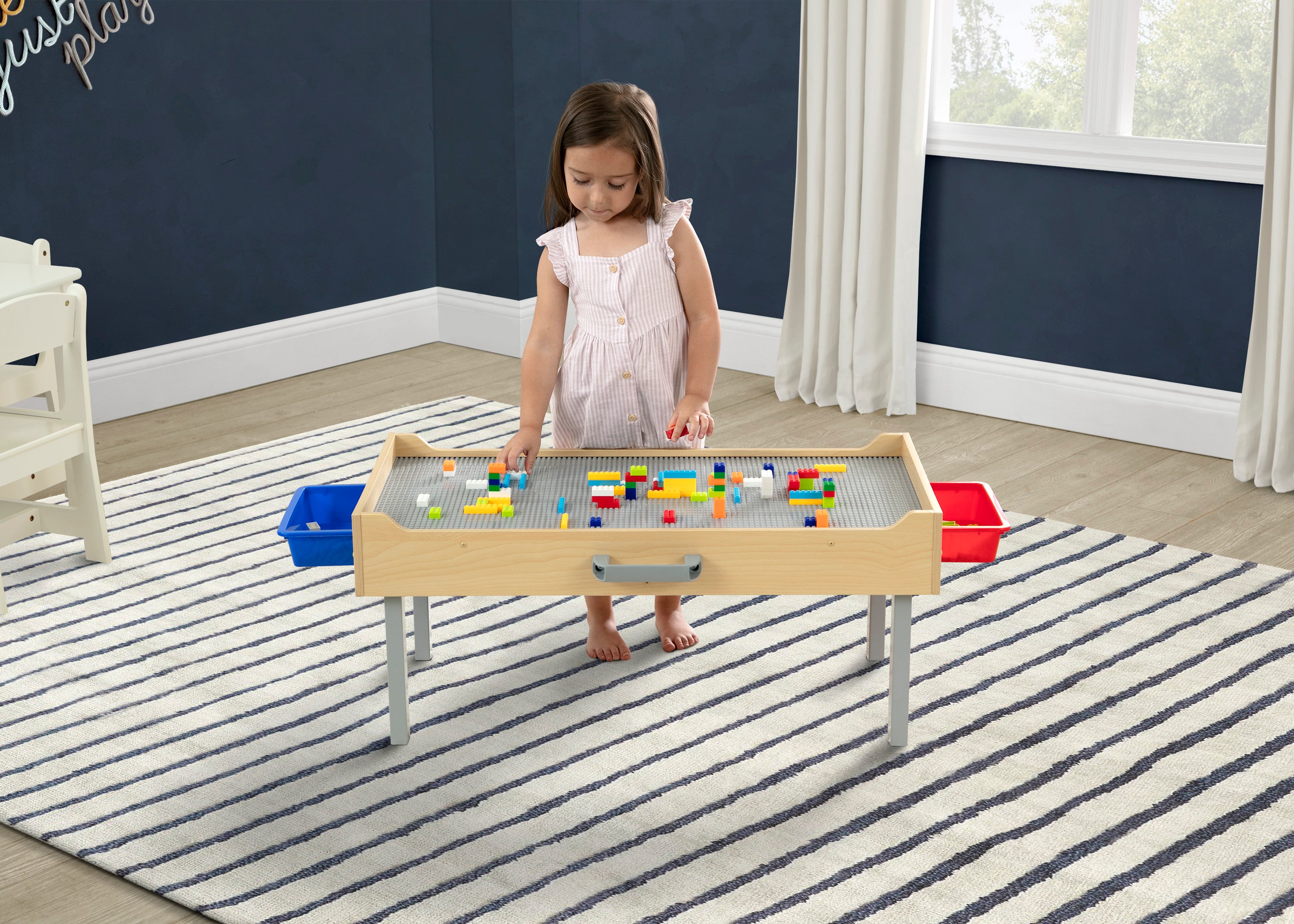 Play N Store Kids Building Bricks Play Table with 100+ Colorful Bricks - STEM Learning Toy for Creative Play, Room Organization & Toddler Activities