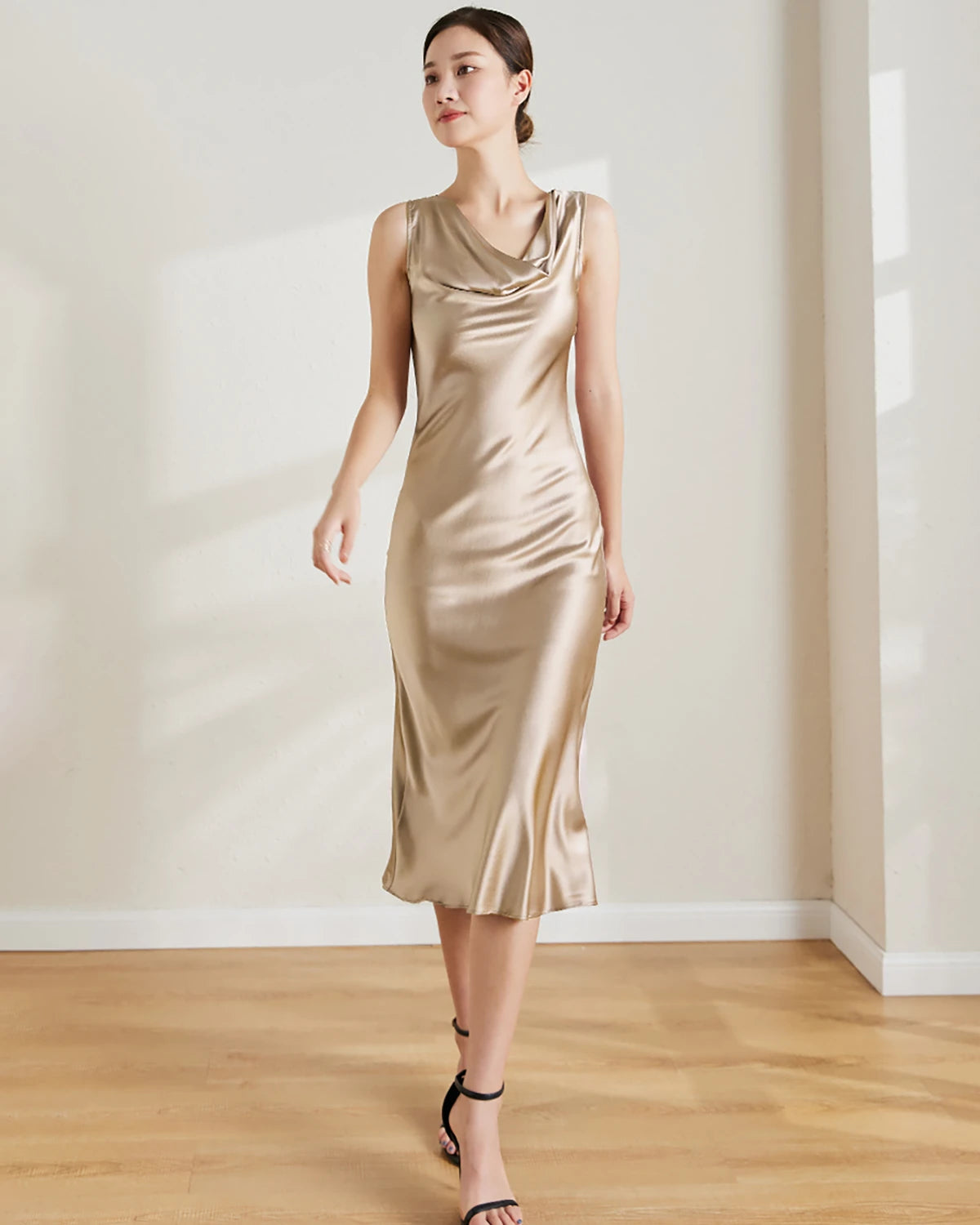Elegant Sleeveless Silk Midi Dress for Women - Summer Casual & Evening Party Wear - Perfect for Weddings, Cocktails and Special Occasions