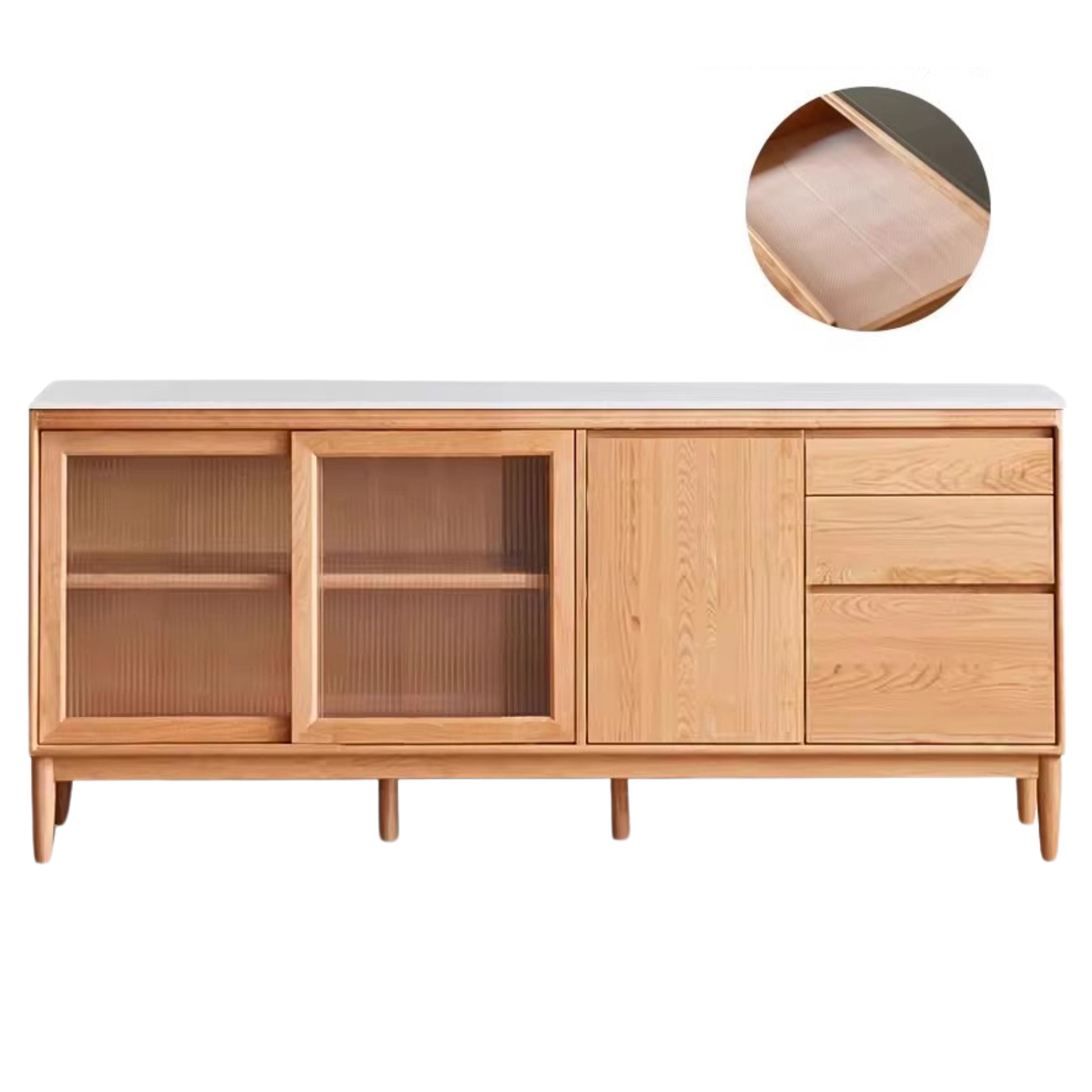82.7x15.7x35.4 inch / 210.4x40.2x90 cm / Natural Wood Color /Oak rock board sideboard with waterproof drawer bottom pad