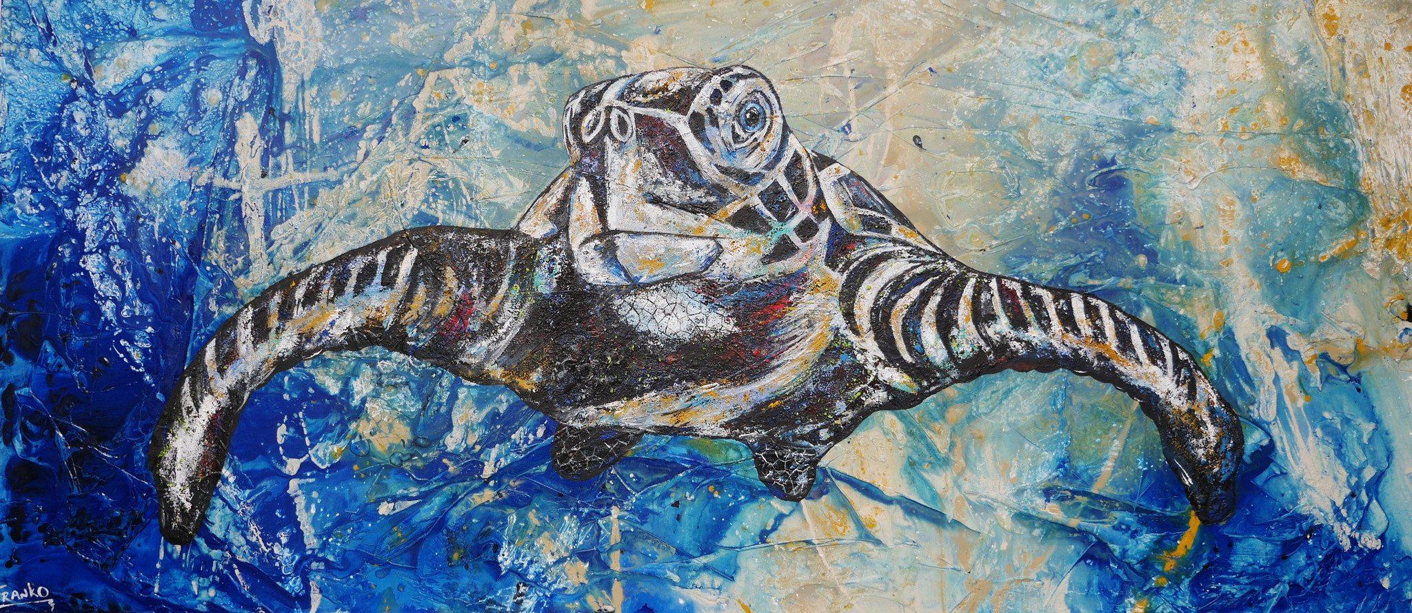 Abstract Realism Sea Turtle Art Print - Stunning Ocean Wildlife Wall Decor for Home, Office & Beach House - Perfect for Coastal & Nautical Theme Rooms