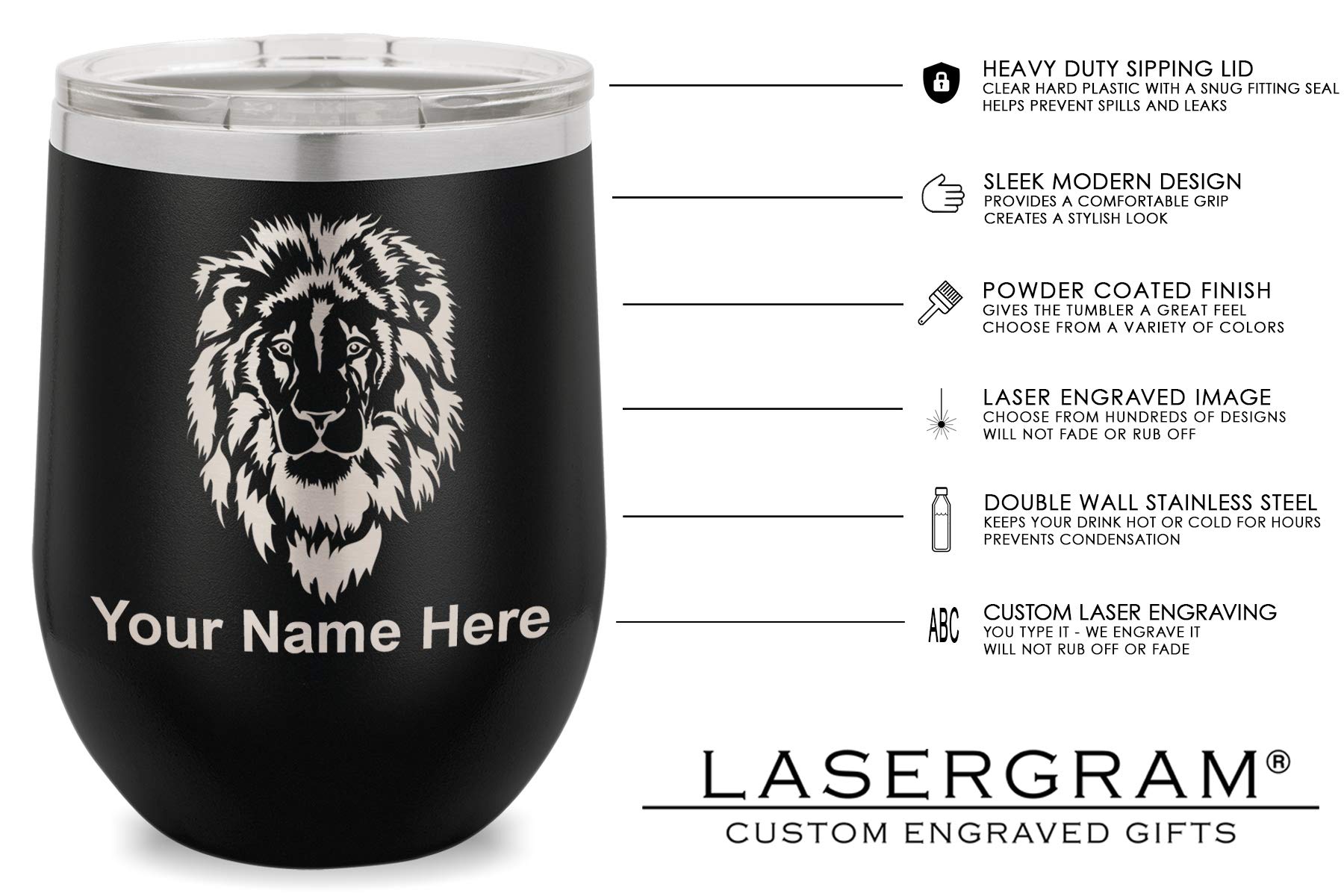 LaserGram Double Wall Insulated Stainless Steel Wine Tumbler with Personalized Engraving - Perfect Gift for Aunt, Birthday, Anniversary & Holidays (Black) - Ideal for Wine Lovers, Outdoor Picnics & Home Entertaining