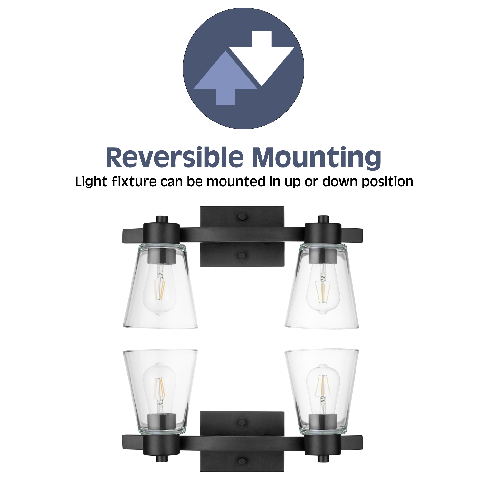 Fairendale Matte Black Vanity Light with Clear Glass - 2 Light Bathroom Sconce for Bedroom & Dressing Room Mirror Lighting