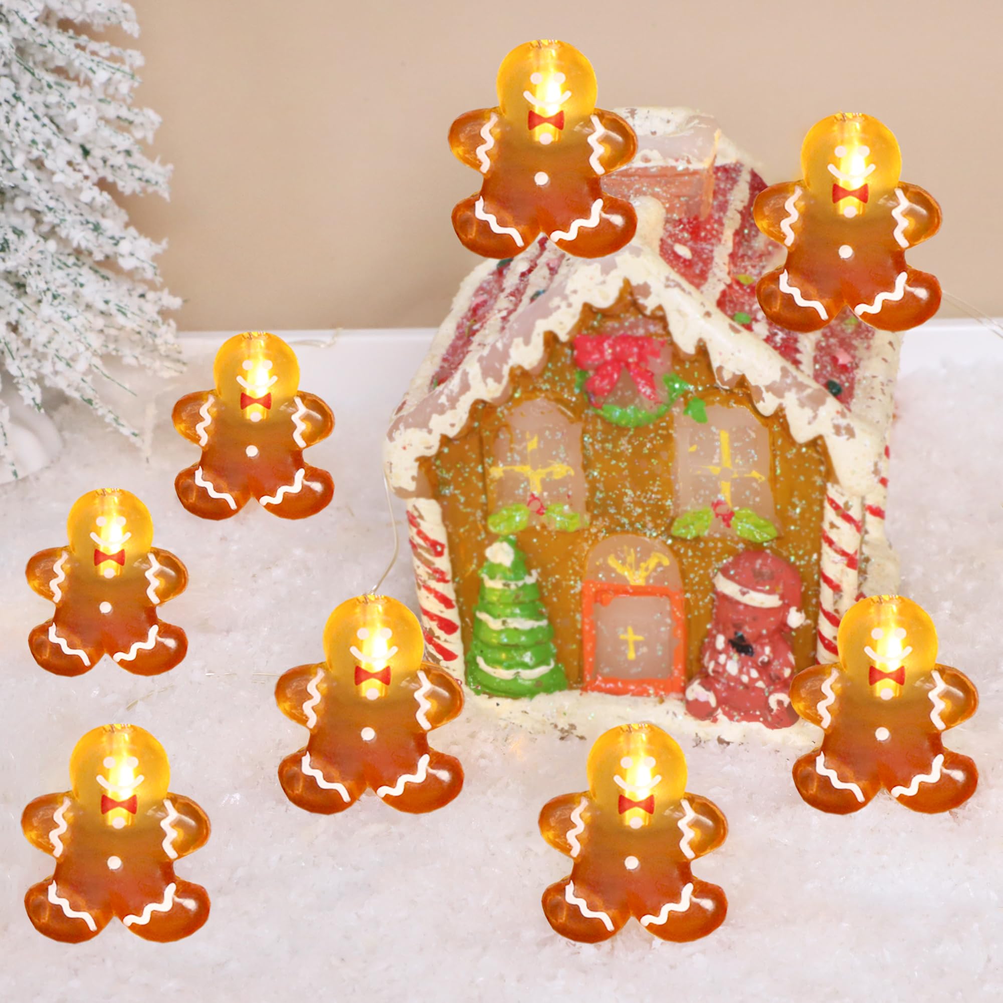 Christmas Gingerbread LED String Lights - 10ft 20 LEDs with Remote for Holiday Decor