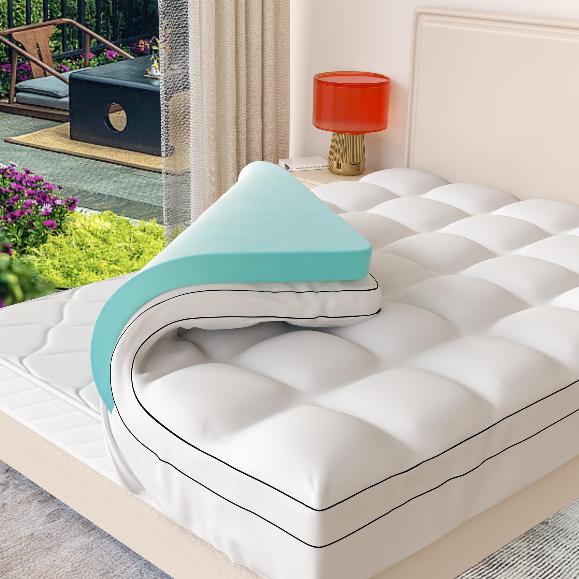 California King Memory Foam Mattress Topper - 4 Inch Dual Layer Cooling Gel & Pillow Top Cover, Fits 8-21 Inch Deep Pocket - Pressure Relief for Back Pain, Hot Sleepers - Perfect for Guest Beds, Dorm Rooms & Master Bedrooms