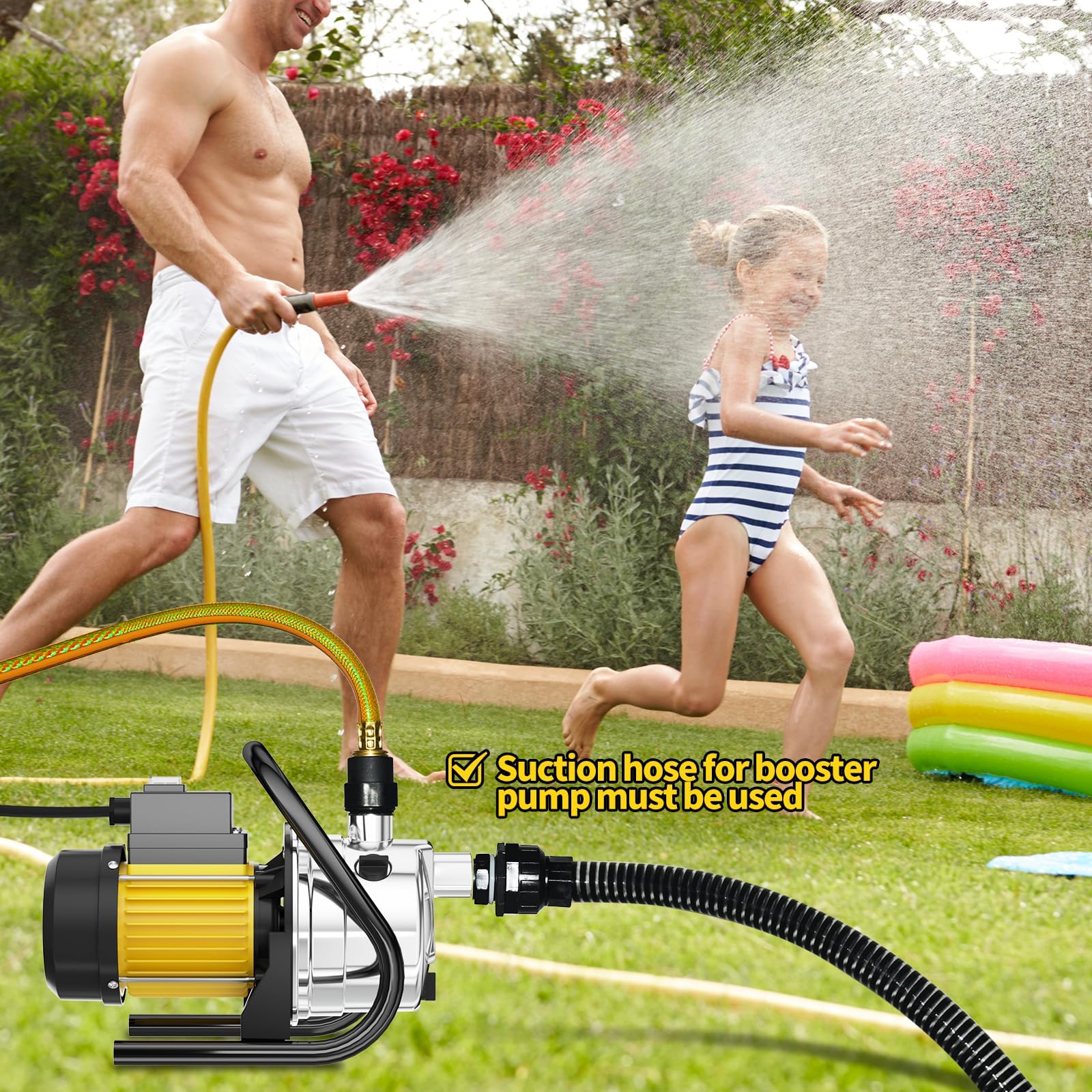 **1.6HP Portable Water Transfer Pump - 1800GPH Stainless Steel Shallow Well Pump for Pool Draining, Farm Irrigation, Lake Removal & Lawn Sprinkler System | Ideal for Home, Garden & Agricultural Use**