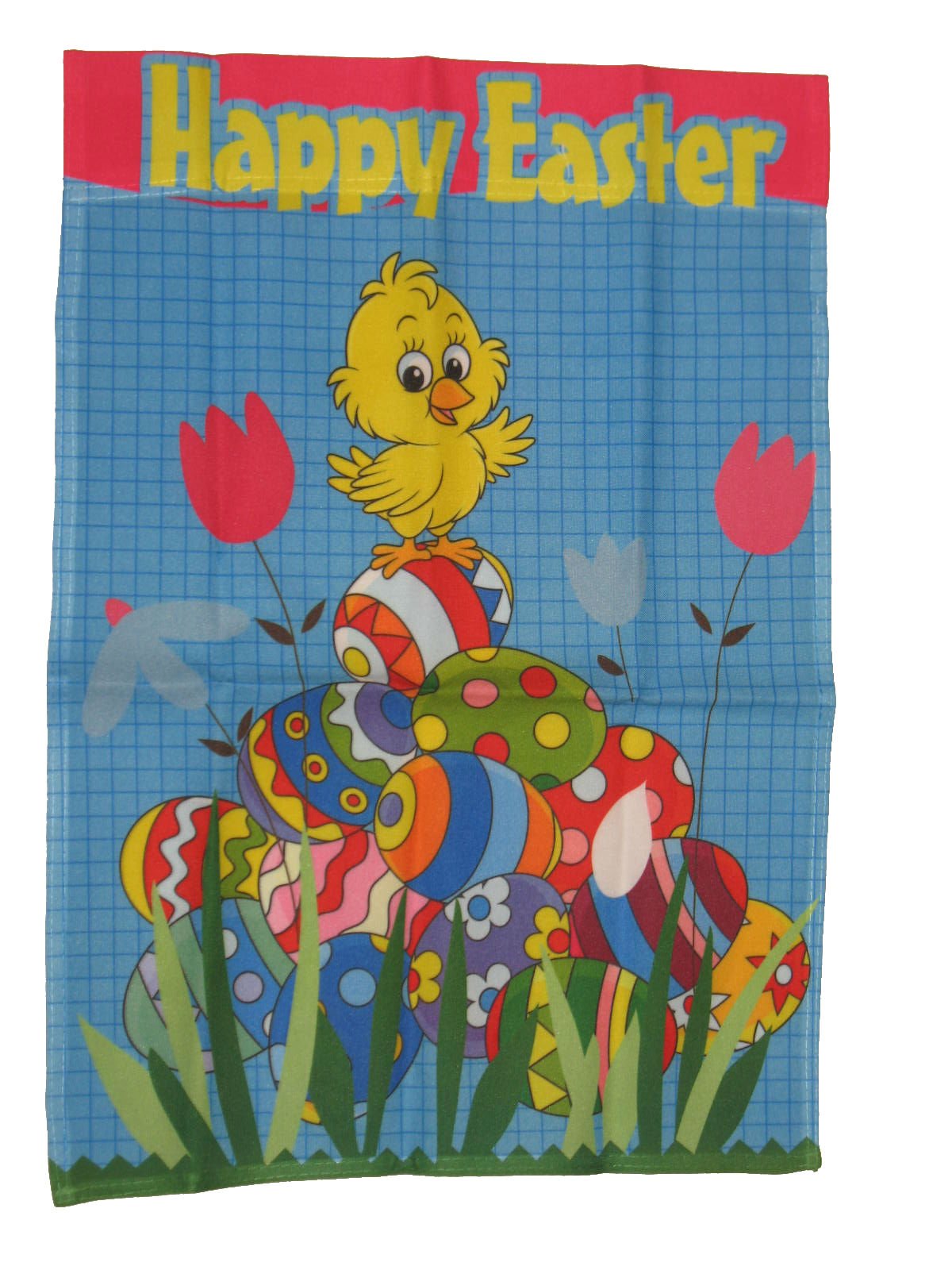28x40 Happy Easter Waving Duckling On Eggs Nylon Sleeved Garden Flag - 28