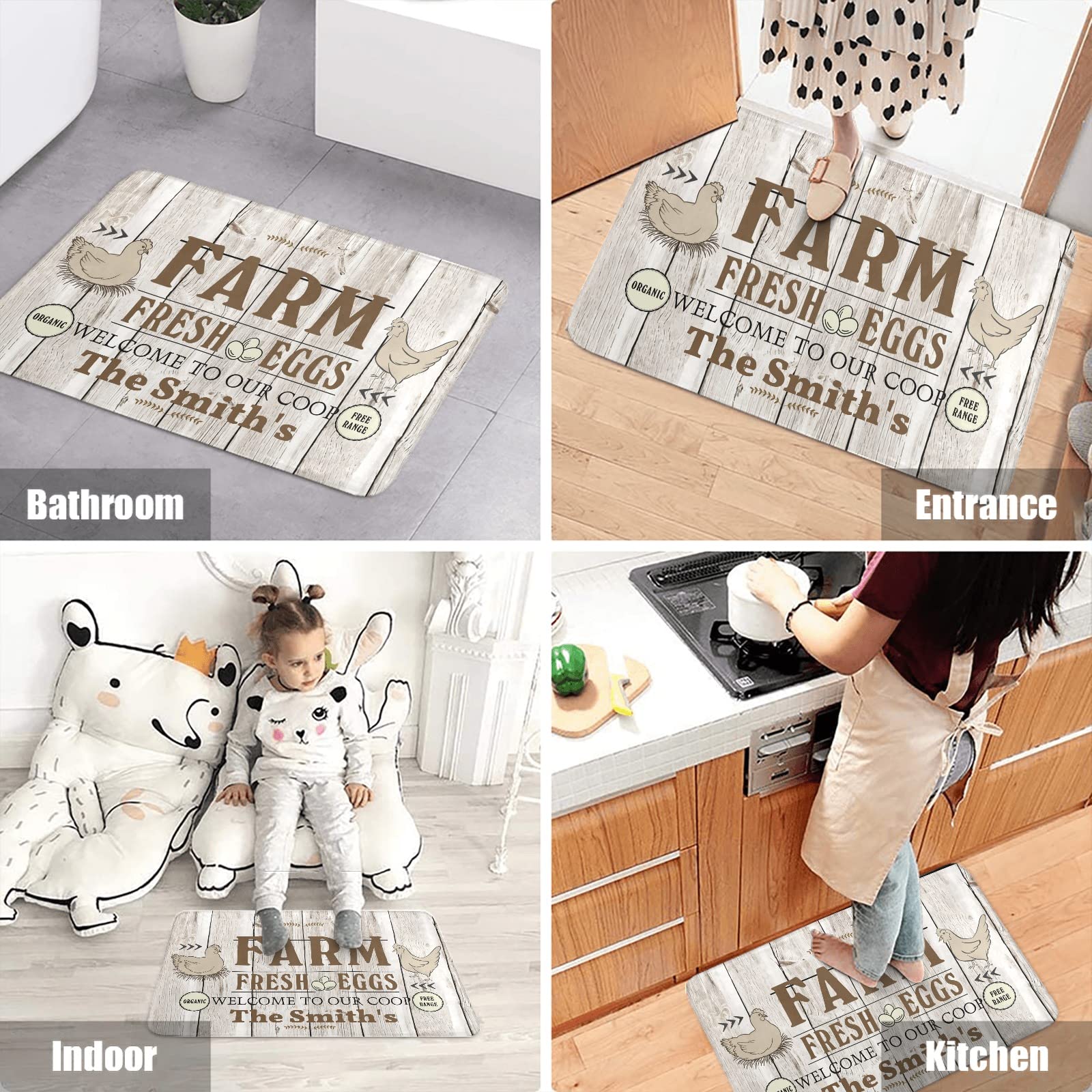 Personalized Deven Farm Chick Doormat - 18x30 Inch Non-Slip Indoor/Outdoor Entrance Rug for Front Door, Kitchen & Patio - Farmhouse Decor Gift Idea