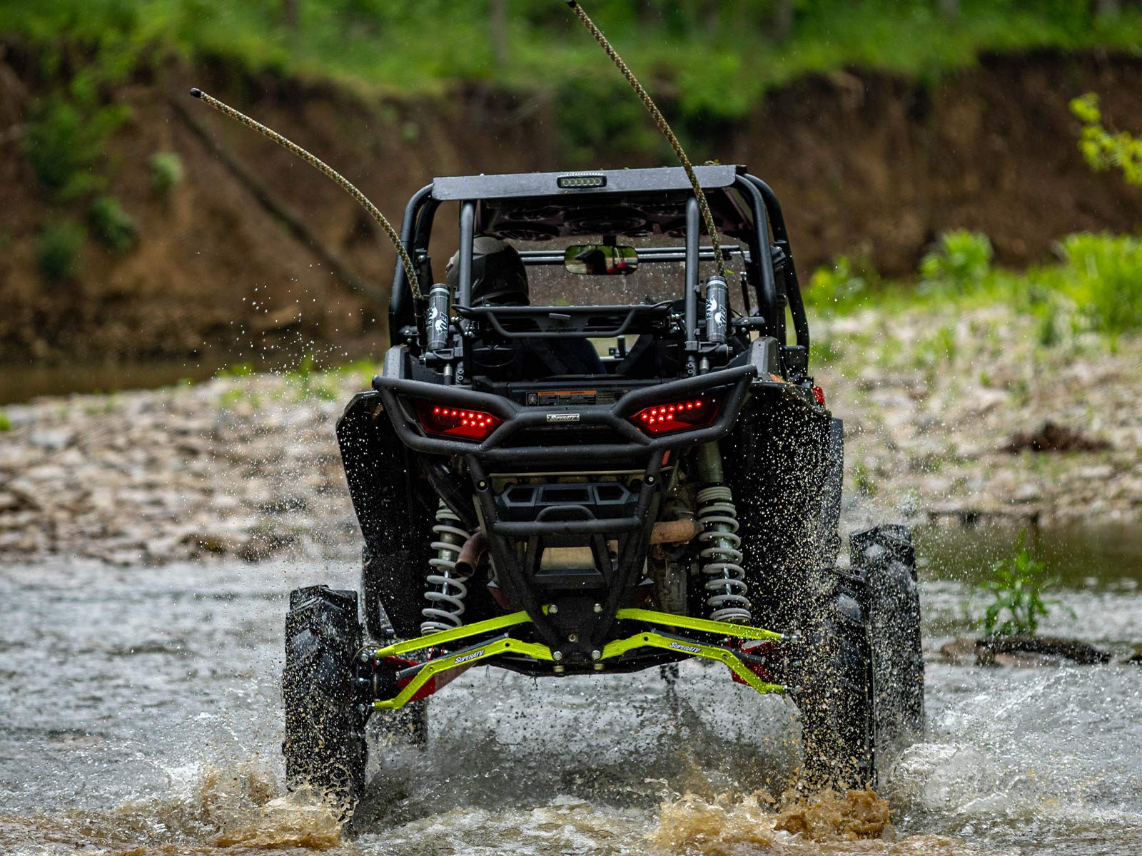 SuperATV Heavy-Duty High Clearance Boxed Rear Radius Arms for 2014+ Polaris RZR XP 1000 & XP 4 1000 UTV - 4X Stronger Than OEM - Lime Green - Off-Road Trail Riding & Dune Bashing Upgrade