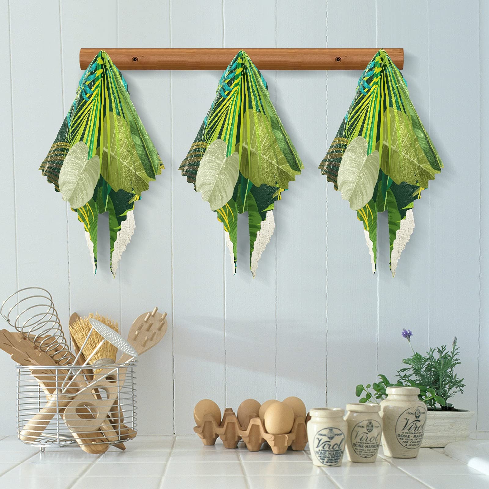 ALAZA 6 Pack Green Palm Leaves Monstera Pattern Kitchen Towels - Super Soft & Fast Drying Dishcloths, Tea Towels (11x11 Inches) for Kitchen, Bar, Dining & Home Decor
