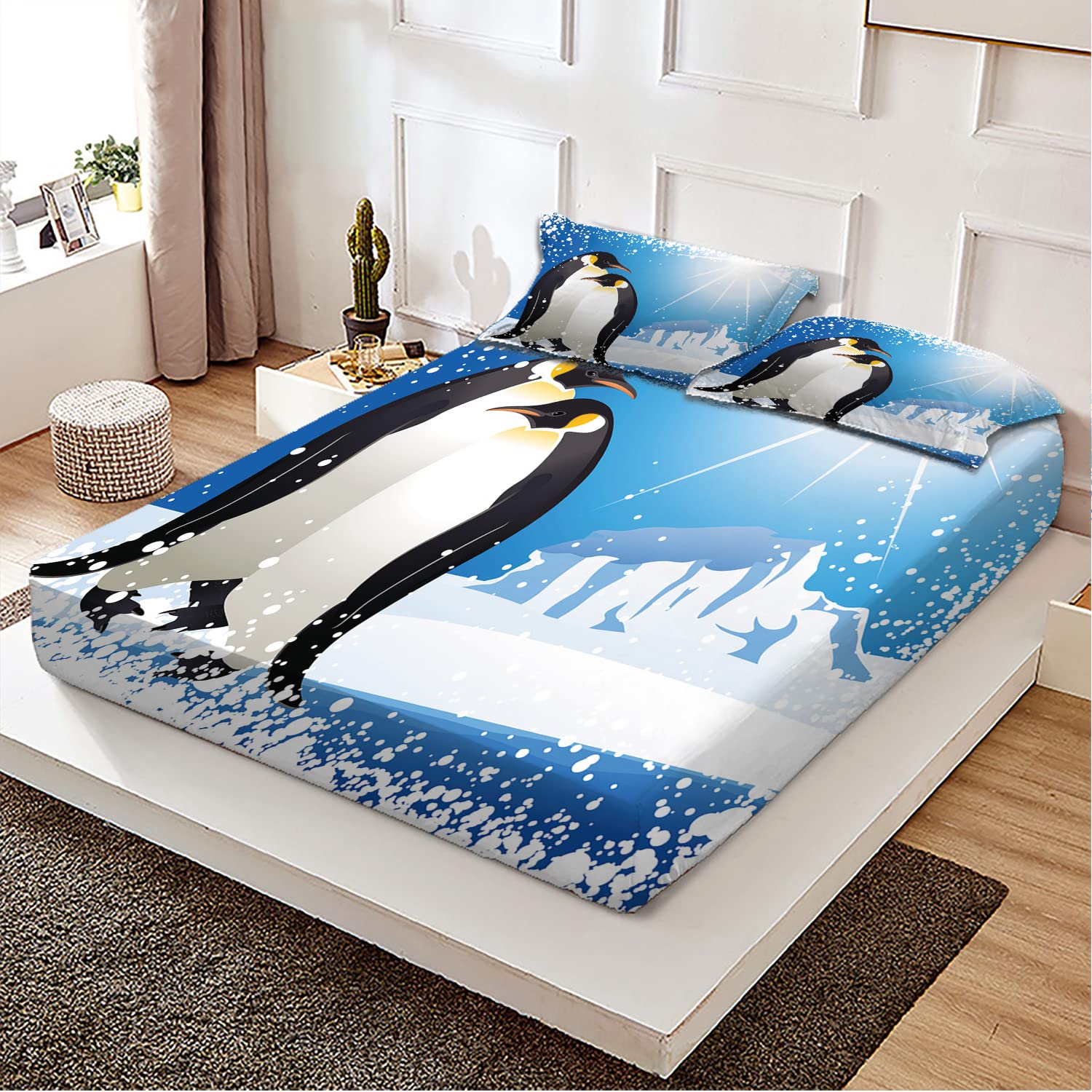 Winter Themed Twin/Twin XL Fitted Bed Sheets - Snowy Frozen Season Print, Ultra Soft & Breathable 2-Piece Bedding Set (Sky Blue) | Perfect for Cozy Winter Nights, Holiday Decor & Seasonal Bedroom Makeover