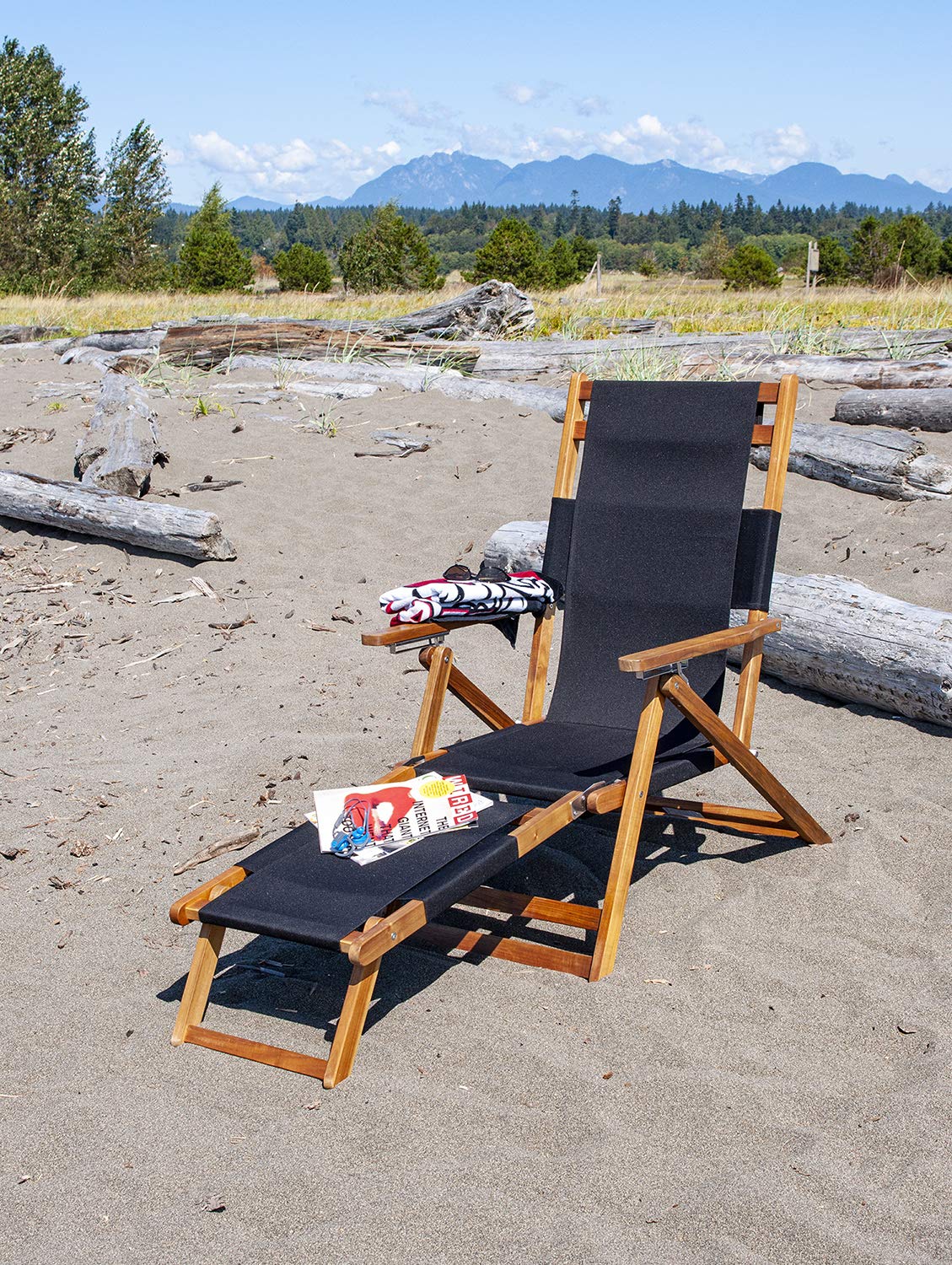 Portable Patio Lounge Chair with Adjustable Leg Rest - Lightweight Folding Outdoor Recliner for Backyard, Beach, Camping - Comfortable & Durable Black Design
