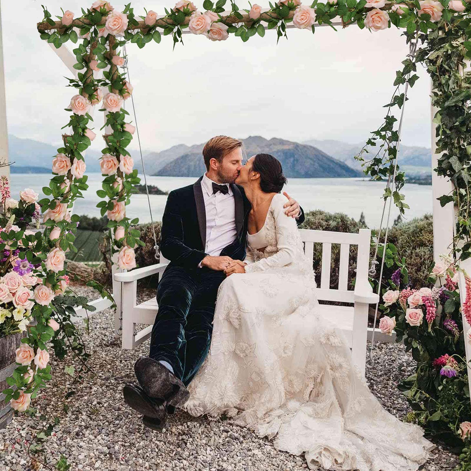Felice Arts 2 Pack Pink Artificial Rose Garland - 6.5FT Fake Rose Vine Hanging Flowers for Wedding, Baby Shower, Table Centerpiece, Home & Garden Decor - Perfect for Party, Bridal, and Indoor/Outdoor Decoration