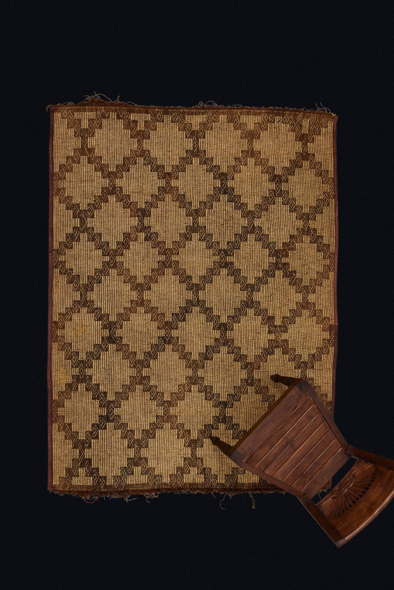Tuareg Carpet 5'3 x 7' - Light Beige Geometric Lattice Pattern with Leather Fringe | Handmade Small Area Rug for Living Room, Bedroom & Boho Decor