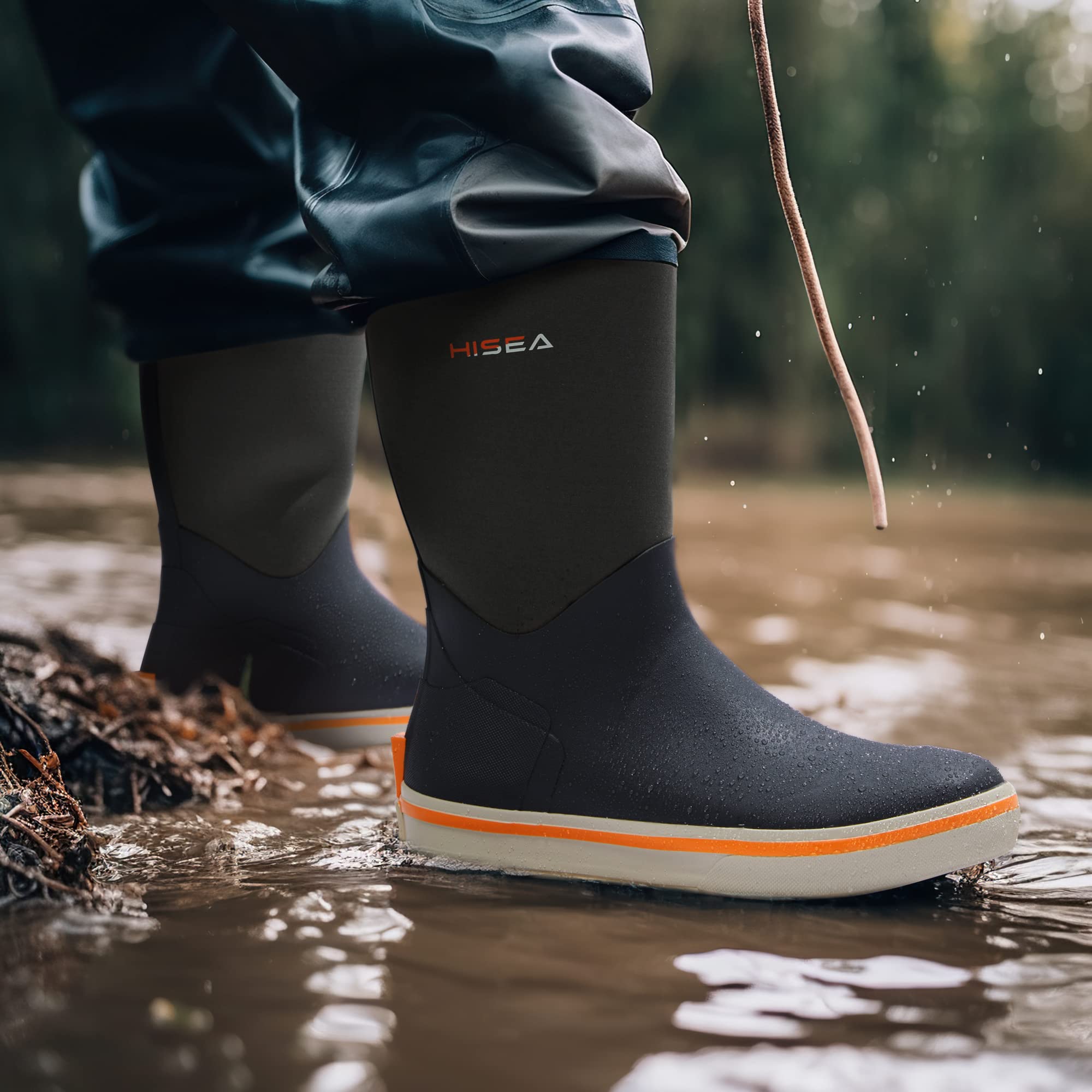 HISEA Men's Waterproof Rubber Rain Boots for Gardening, Fishing, Outdoor & Deck Work - Slip-Resistant Comfort for Wet Conditions