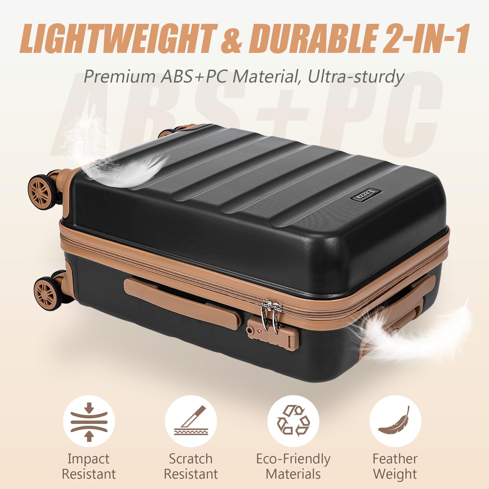 5-Piece ABS Hard Shell Luggage Set with Spinner Wheels & TSA Lock - 20/24/28 Inch Carry-On Suitcases for Travel, Business Trips & Family Vacations
