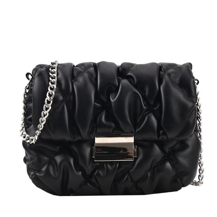 Luxury Women's Crossbody Bag with Chain Strap - Designer Pleated PU Leather Shoulder Messenger Bag for Women (Black) | Perfect for Work, Travel & Evening Out