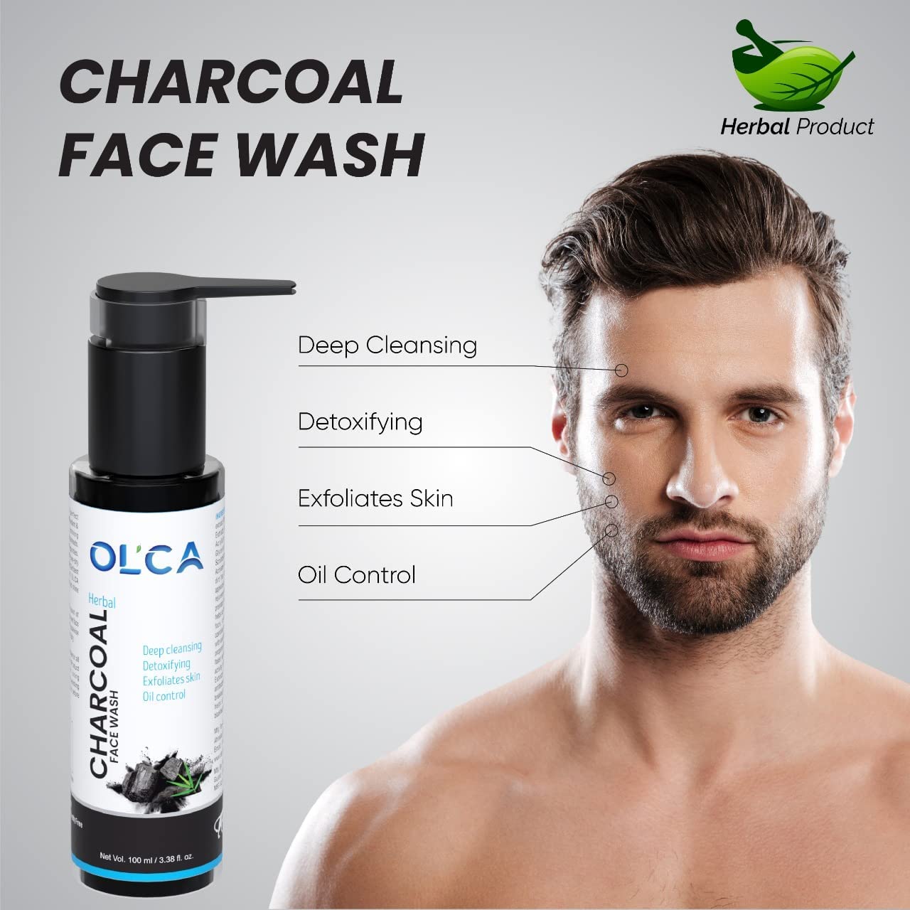 OLCA Charcoal Face Wash - Deep Cleansing & Oil Control for Acne-Prone Skin