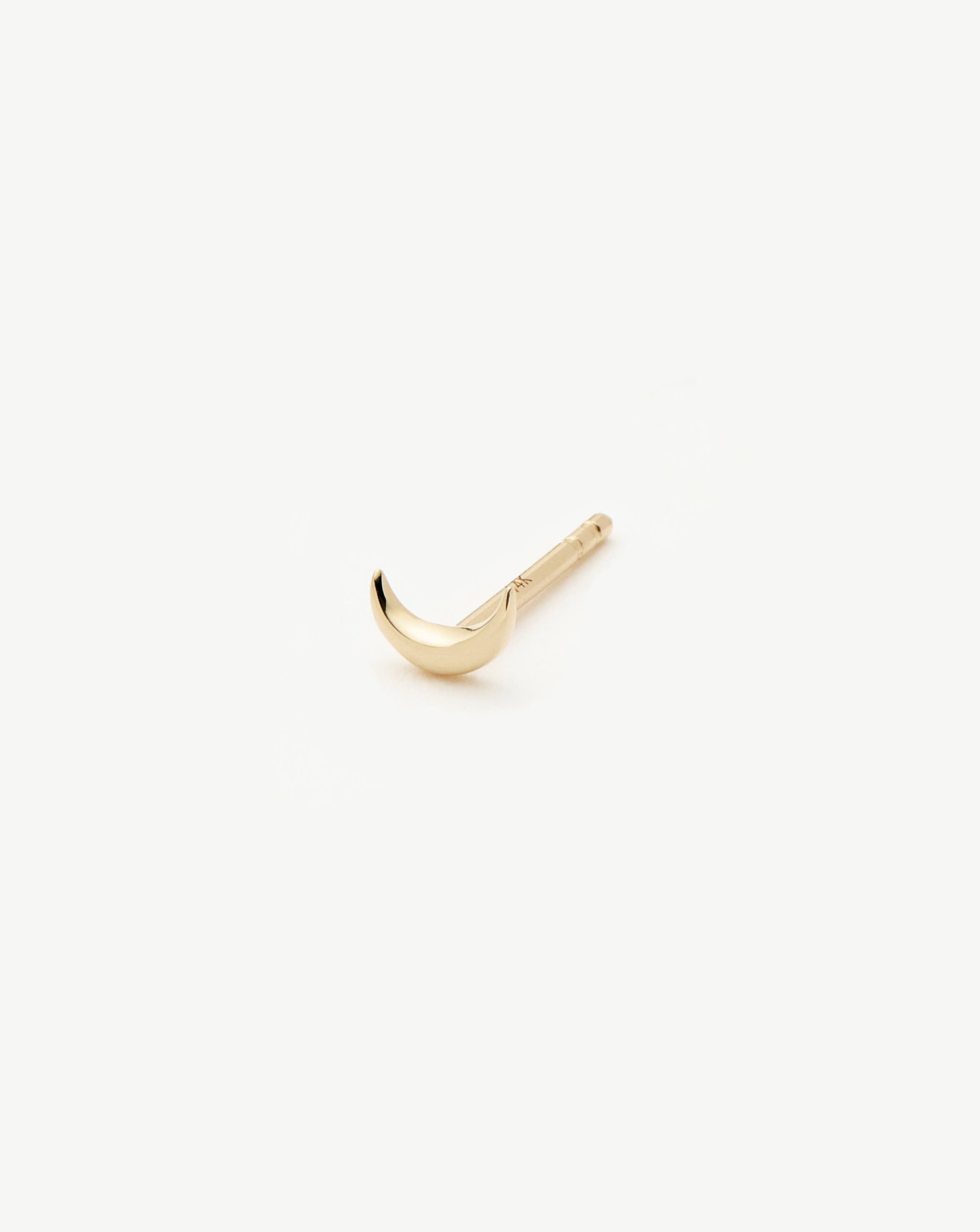 14K Solid Gold Single Stud Earrings for Women - Minimalist Fine Moon Stud Earrings | Perfect for Everyday Wear, Date Night & Gifts