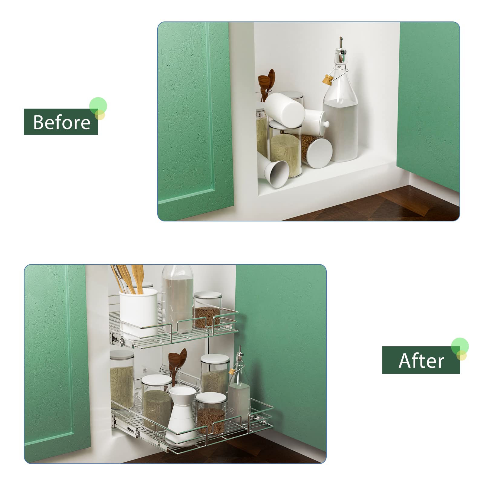 LOVMOR 2 Tier Pull Out Cabinet Organizer - 15.5