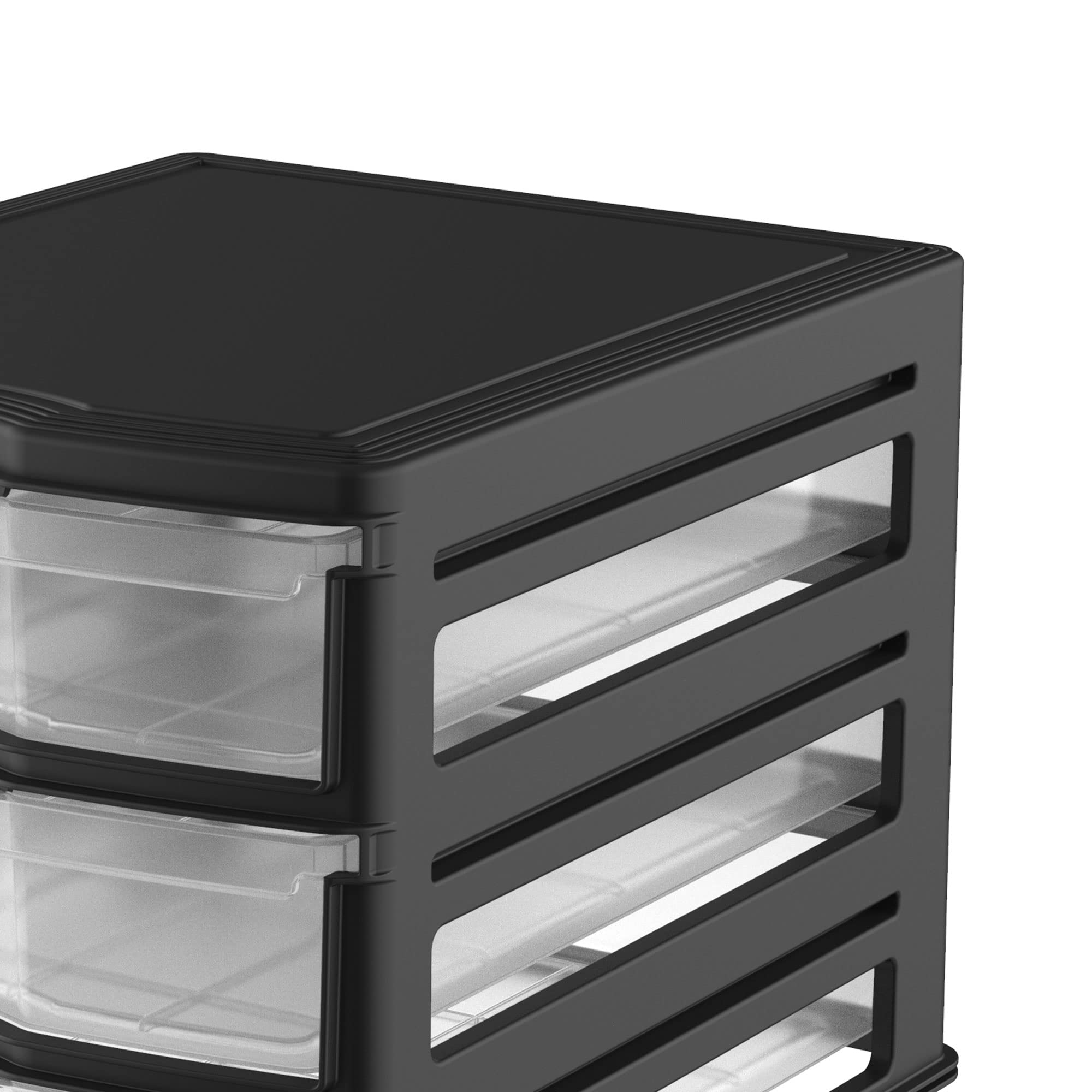 3-Pack Black Stackable Plastic Drawers for Bathroom, Makeup & Pantry Organization - Space-Saving Storage Solution
