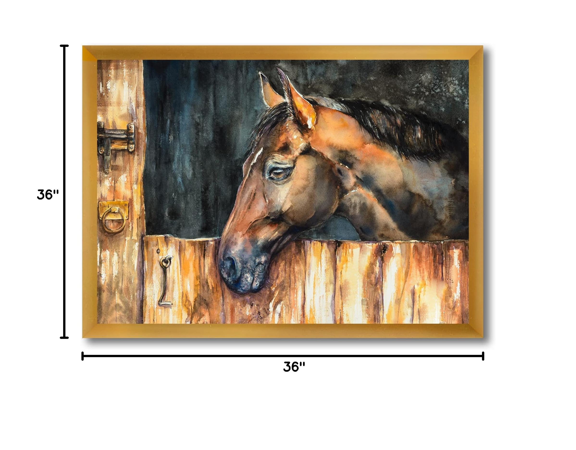 DesignQ Horse Head Wall Art - Farmhouse Decor Framed Stable Painting for Living Room, Bedroom & Office