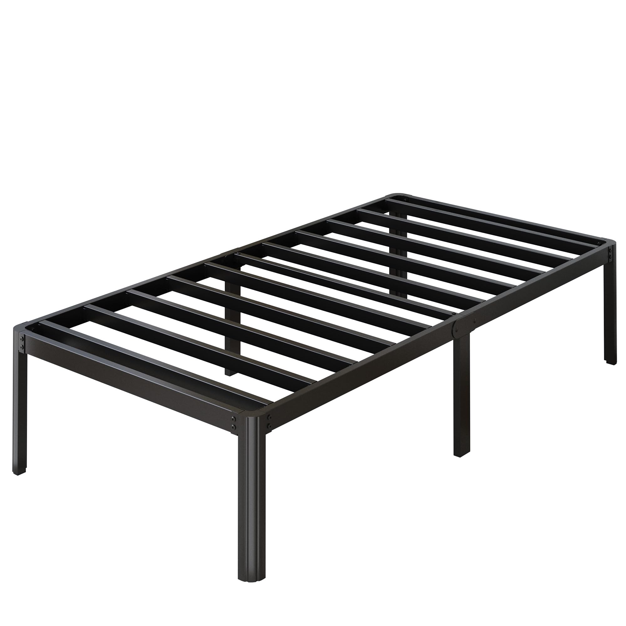 14 Inch Twin Metal Bed Frame with Rounded Corner Legs - Heavy Duty Platform Bed for Kids, Easy Assembly, Noise Free, No Box Spring Needed, Black - Perfect for Kids' Bedrooms, Dorms & Guest Rooms