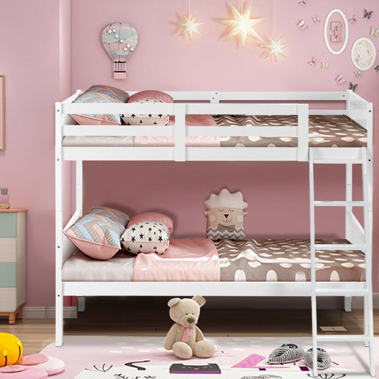 Costway Twin Size Wooden Bunk Bed with Safety Rail & Ladder - Sturdy Solid Wood Frame for Kids & Teens - Perfect for Small Bedrooms, Guest Rooms & Dormitories