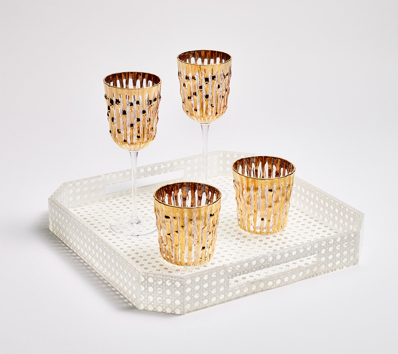 Premium Gold Bamboo Wine Glasses Set of 4 - Elegant Stemware for White & Red Wine - Perfect for Dinner Parties, Weddings & Home Decor
