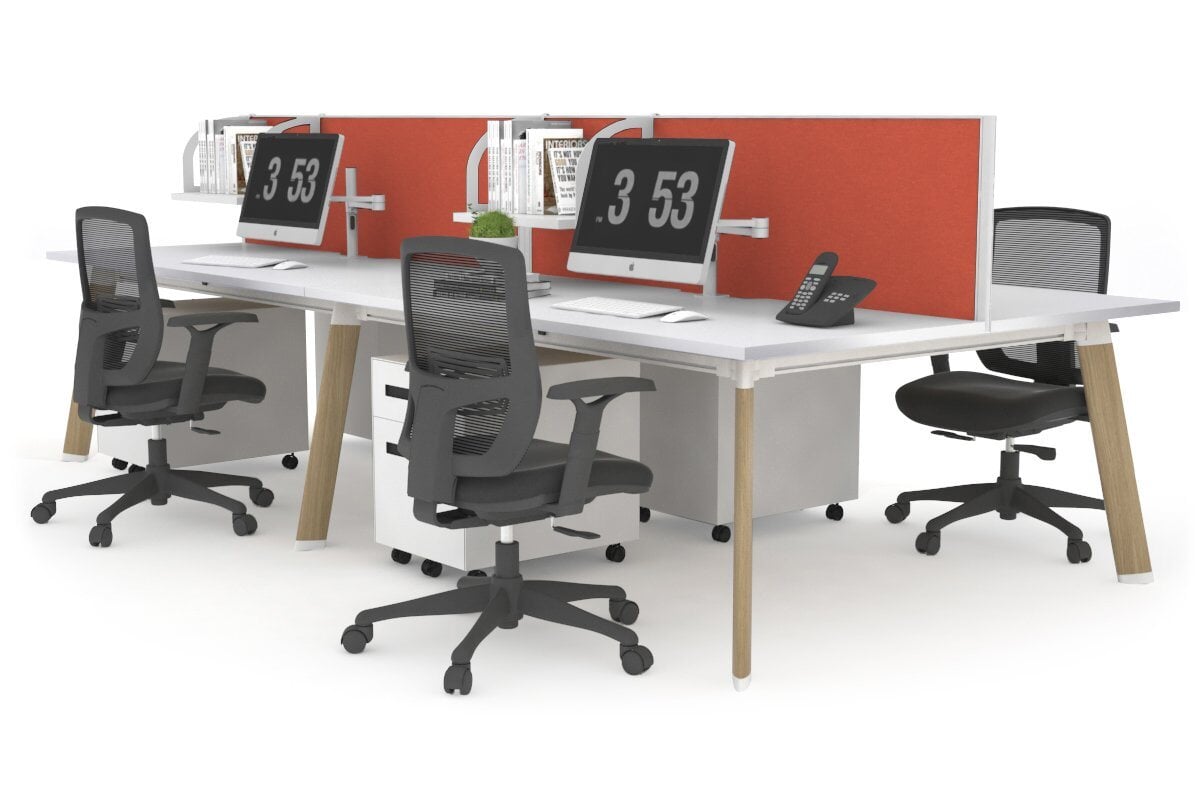 4-Person Workstation with Wood Imprint Frame - 1600L x 800W Office Desk with Cable Management Scallop for Team Collaboration & Productivity | Perfect for Open Offices, Coworking Spaces & Home Offices