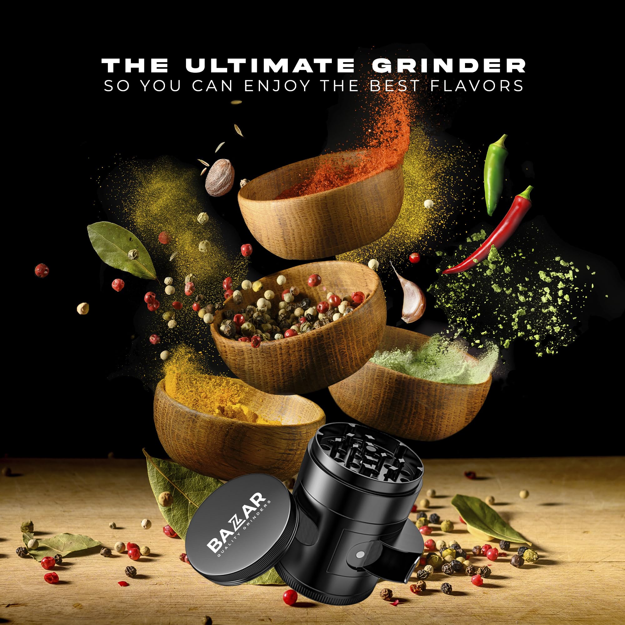 Premium Bazaar Manual Kitchen Grinder - Durable Zinc Alloy Spice & Coffee Grinder for Home Cooking, Baking & Camping - Black