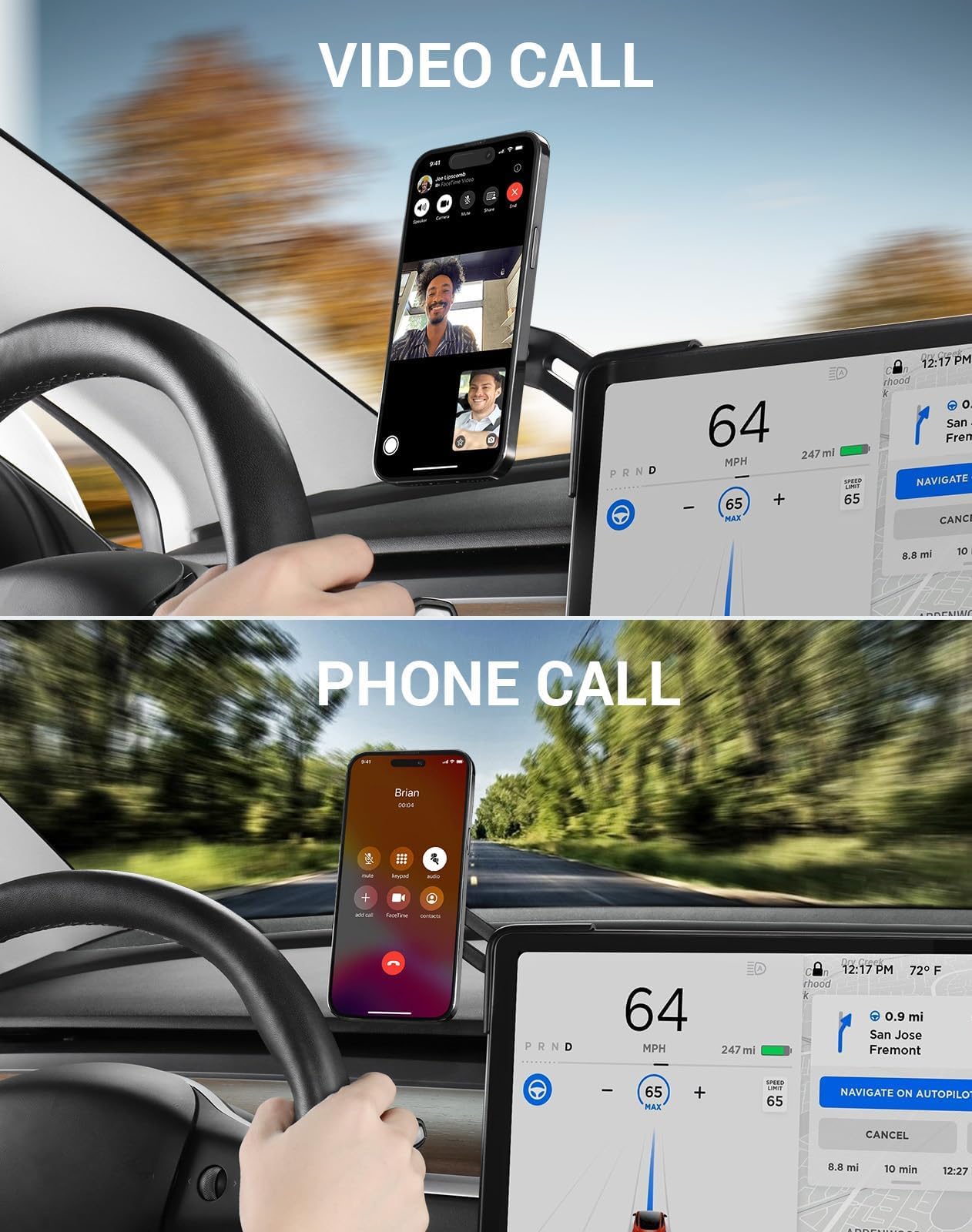 BASENOR Magnetic Phone Holder for Tesla Model 3 & Y - 360° Adjustable Strong Magnet Stand with Magsafe Compatibility - Fits iPhone & Android Phones - Perfect for Hands-Free Navigation & Streaming in Your Tesla