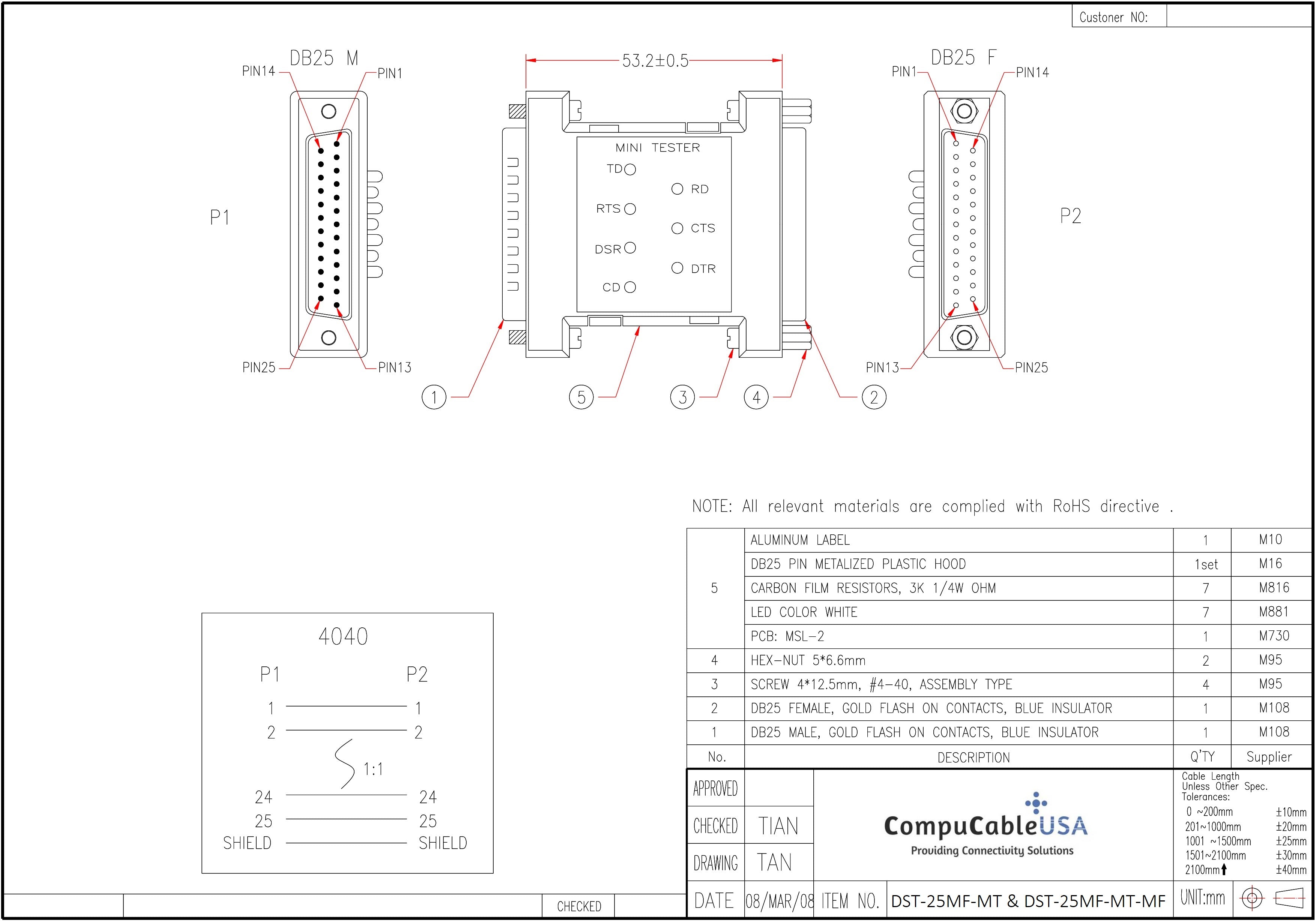 RS 232 Serial Port Tester - DB25 Male to Female Mini Tester for Serial Communication - Perfect for Computer Networking, Industrial Equipment & Electronics Testing (1PC/Pack)