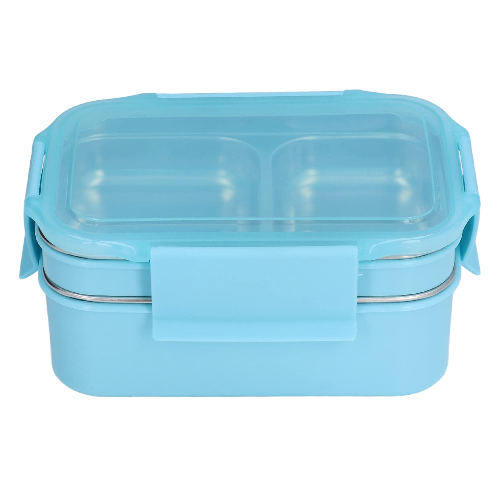 Stainless Steel Bento Lunch Box - Leak Proof Double Layer Insulated Food Container with Compartments & Transparent Lid, BPA Free - Perfect for Office, School, Travel & Picnics (Blue)