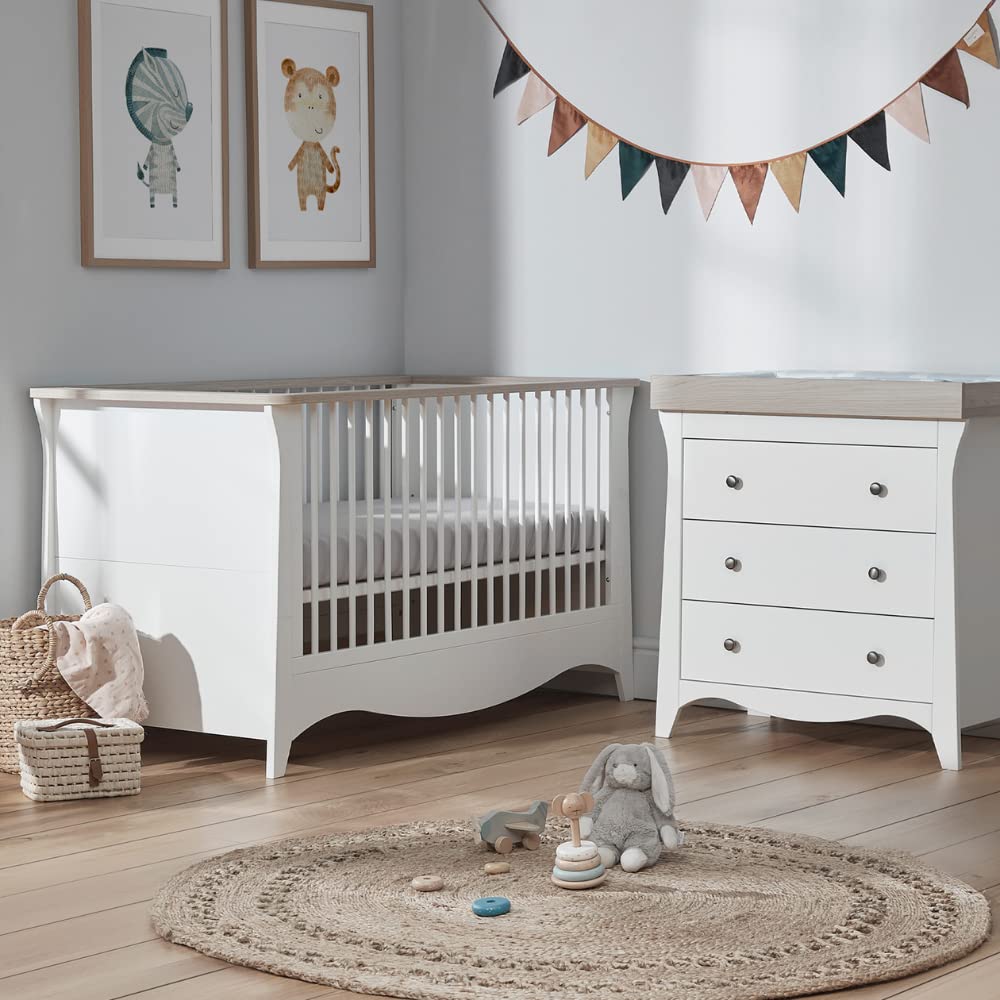 Clara Baby Changing Table with 3 Drawers - 2-in-1 Nursery Dresser & Diaper Changing Station - White & Ash Wood Baby Furniture for Newborns - Perfect for Nursery Organization & Diaper Changes