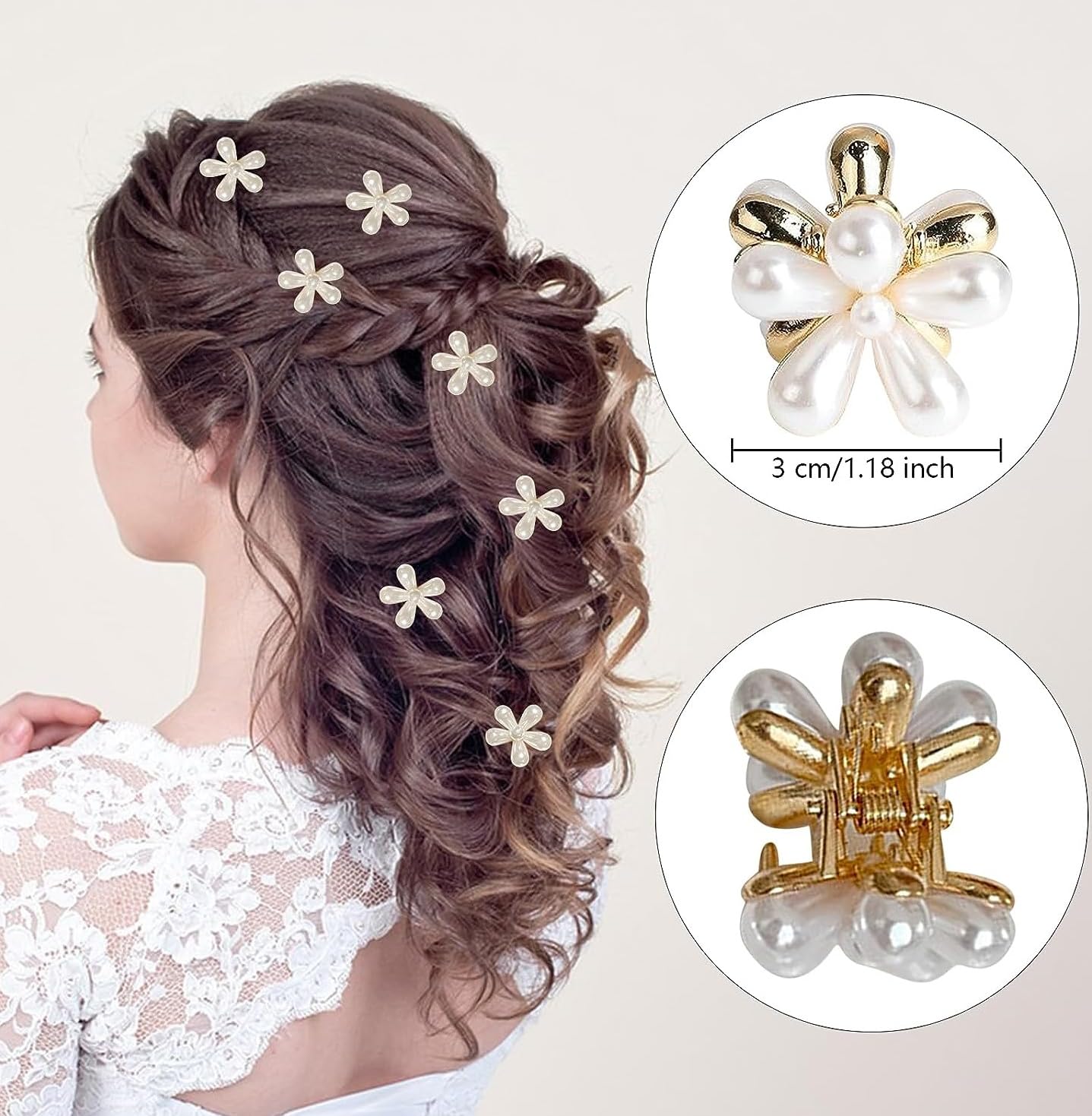 Korean Pearl Hair Clips for Girls - 12pcs White, Cute Heart Hair Accessories for School & Party