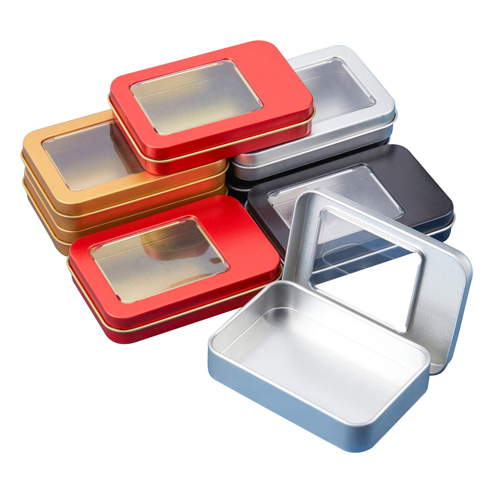 8PCS Tinplate Storage Boxes with Clear Window - Empty Rectangle Containers for Candles, Candies, Gifts - Perfect for Home, Office & Party Organization