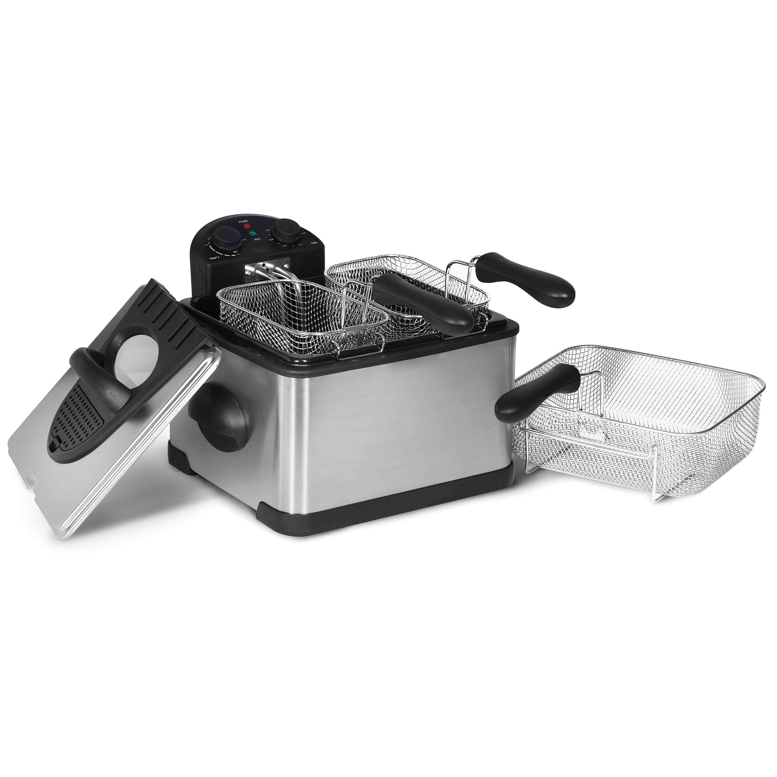 MegaChef 4.23 Quart Electric Deep Fryer with Adjustable Temperature Control & Timer - Perfect for Home Kitchen, Restaurants, and Party Cooking