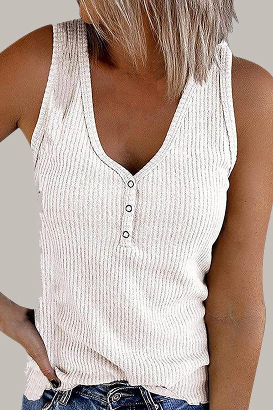 Women's Solid Color V-Neck Button-Down Sleeveless Blouse - Casual Summer Tops for Work, Date Night & Vacation Outfits