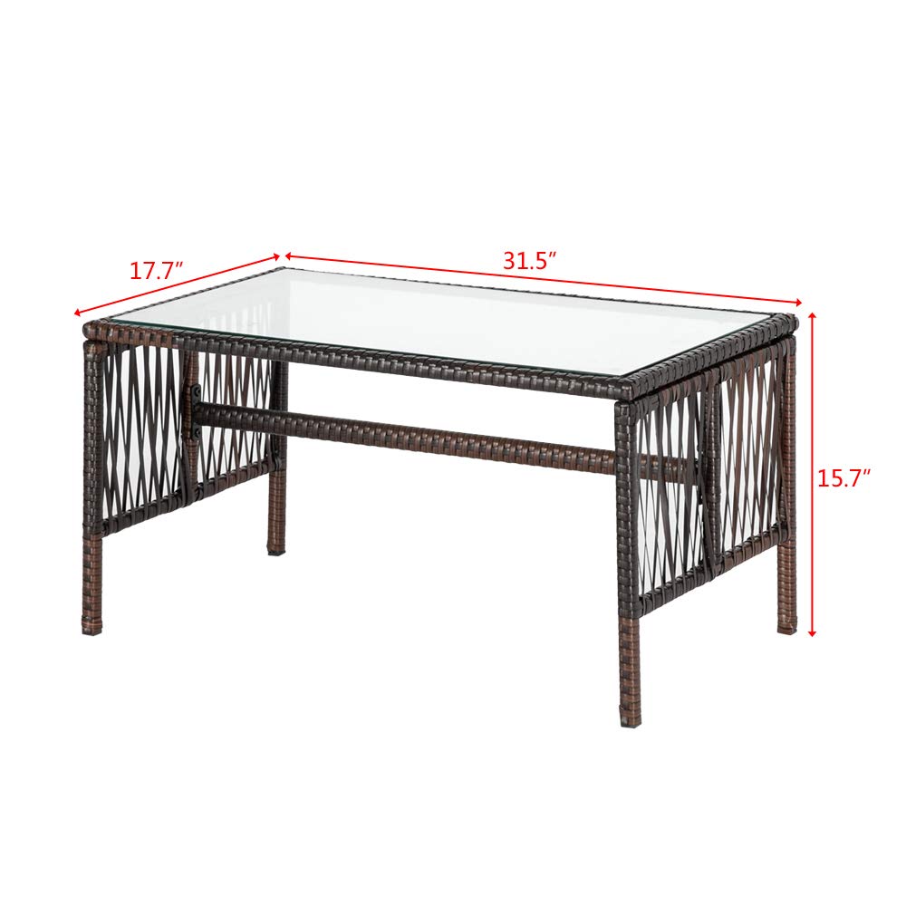 4-Piece Patio Furniture Set, Outdoor Rattan Sofa Set with Coffee Table & Soft Cushions, All-Weather Wicker Sectional with Tempered Glass Table for Poolside, Garden, Balcony or Backyard (Brown) - Perfect for Relaxing, Entertaining & Outdoor Dining