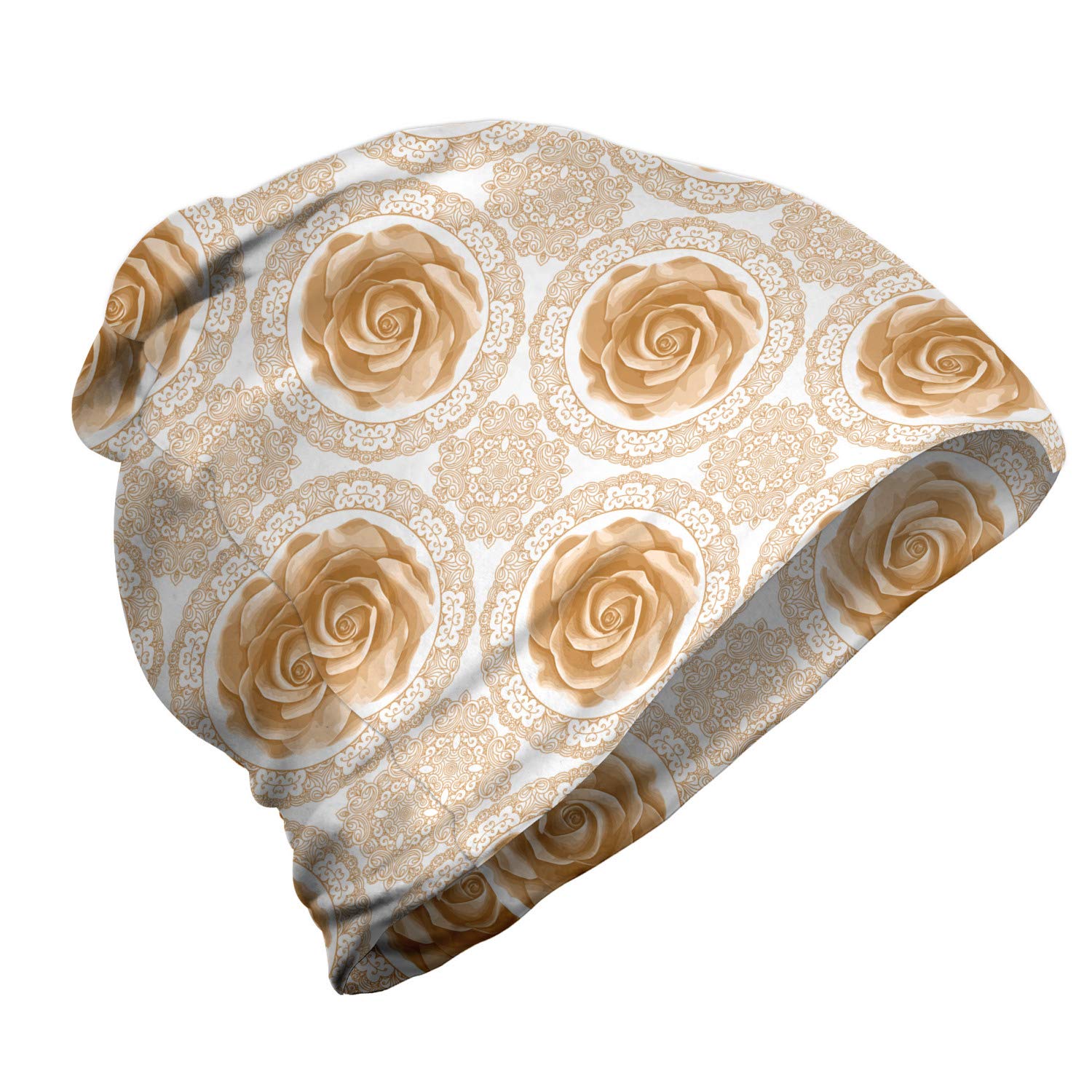 Ambesonne Unisex Beanie - Rose Florets Design for Hiking & Outdoor Activities | Warm Winter Hat for Men & Women