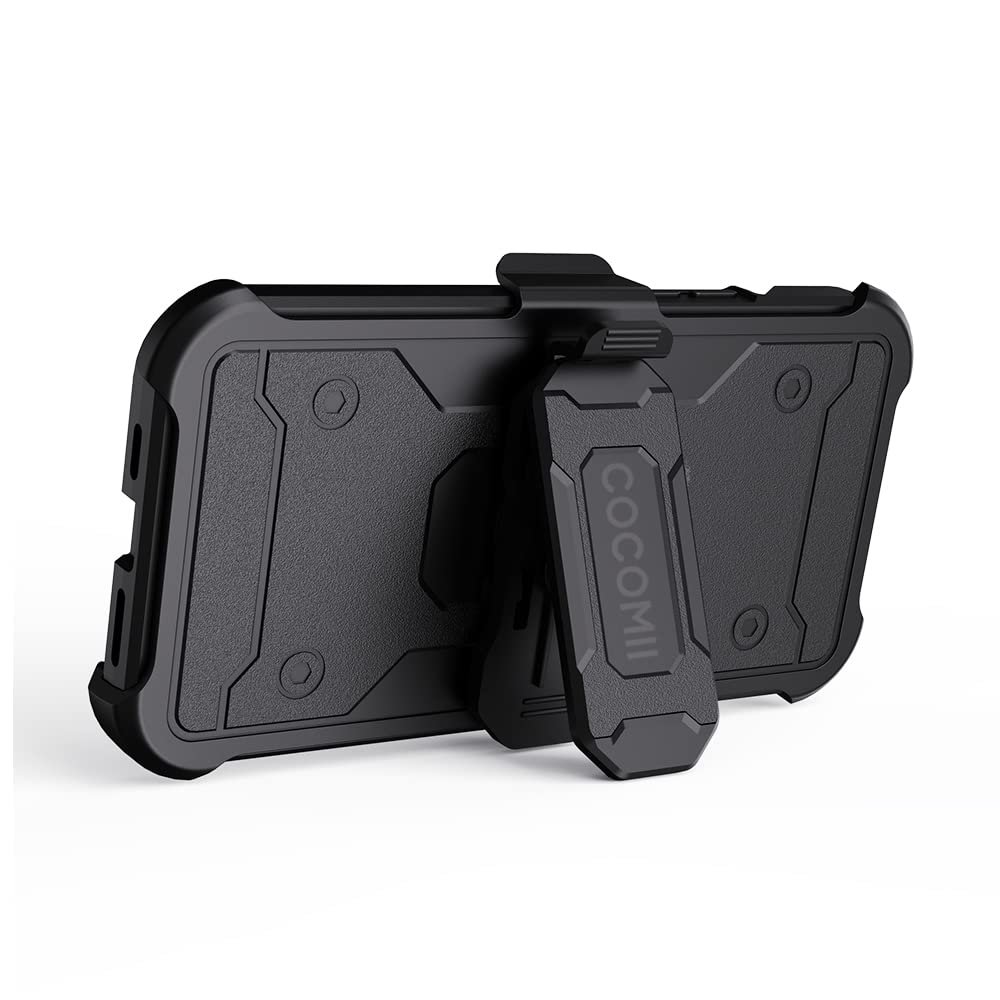 COCOMII Heavy Duty Military Grade Belt Clip Holster Case for iPhone 12 Pro Max (6.7 inch) - Face Inward/Outward Design with Kickstand - Perfect for Outdoor Work, Construction & Active Lifestyle - Black