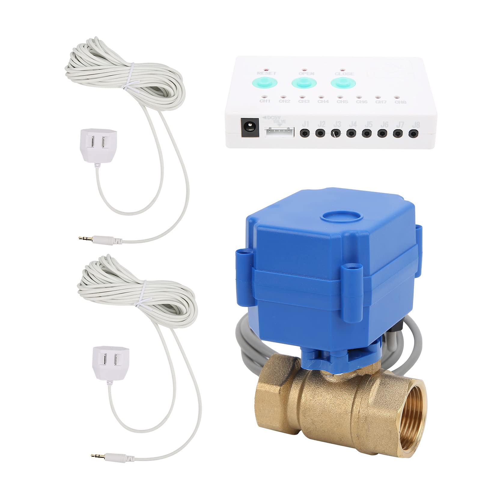 Water Leak Detector Alarm Sensor with DN20 Electric Ball Valve - Smart Home Leak Detection System Kit for Basement, Bathroom & Kitchen Protection