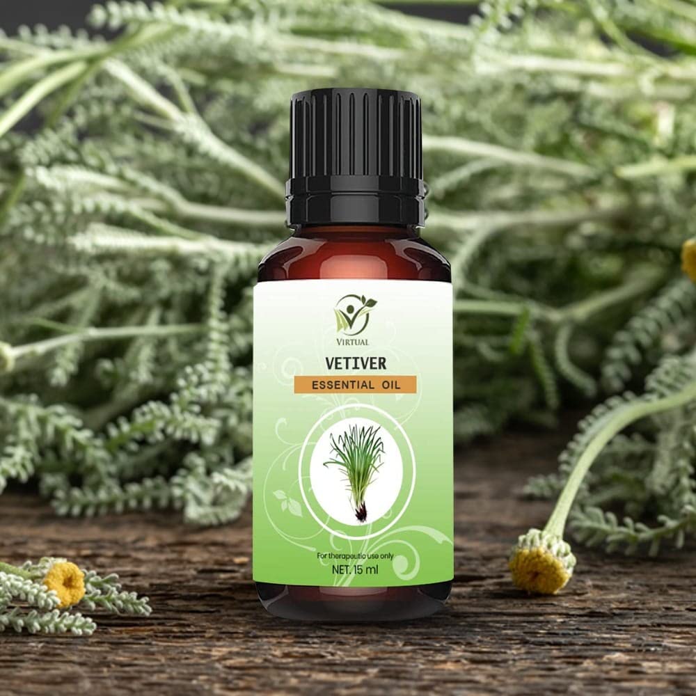 100% Pure Vetiver Essential Oil - Undiluted Therapeutic Grade for Hair Growth, Skin Care & Aromatherapy (15ml) | Natural Face Moisturizer, Stress Relief & Relaxation
