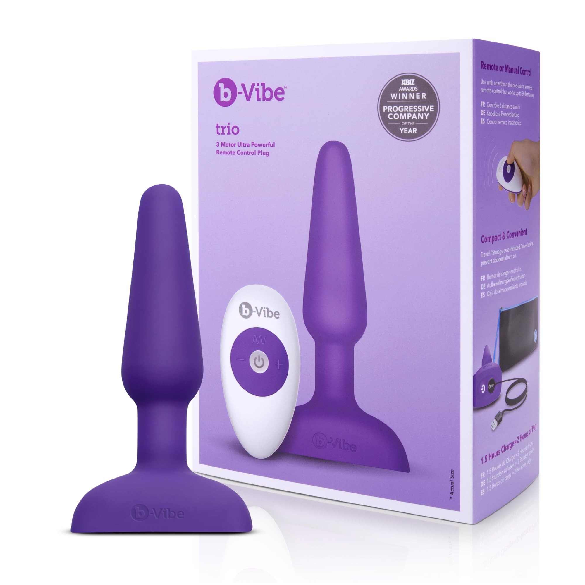 b-Vibe Trio Vibrating Anal Plug 2 - Remote Control Silicone Butt Plug for Men & Women - Purple Adult Sex Toy for Couples Play & Solo Pleasure