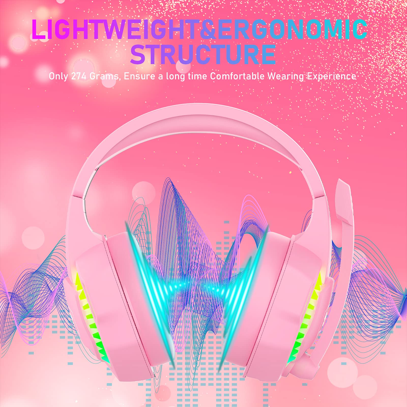 Wired Gaming Headset with RGB Backlight, Noise-Canceling Mic & Deep Bass - Over-Ear Headphones with Memory Foam for PS5, Xbox Series X, PC, Mac - Perfect for FPS Gaming & Streaming (Pink)